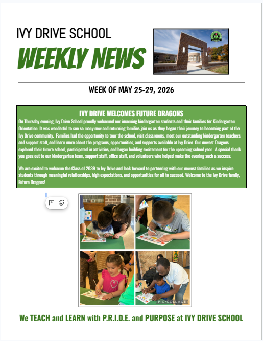 Ivy Drive Weekly News - Week of May 25-29