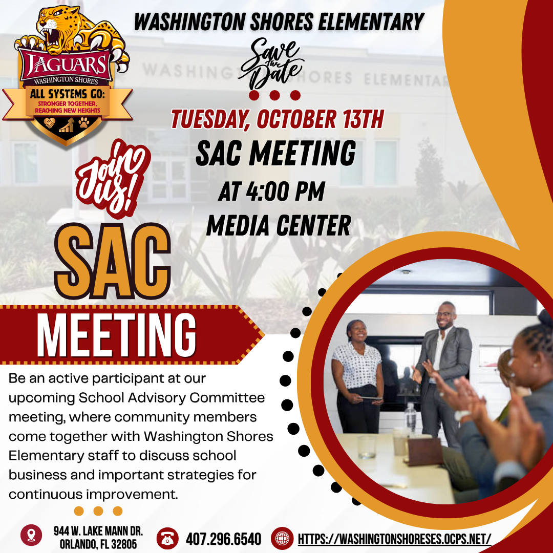 📣 Washington Shores Elementary SAC Meeting – Save the Date! 🗓️