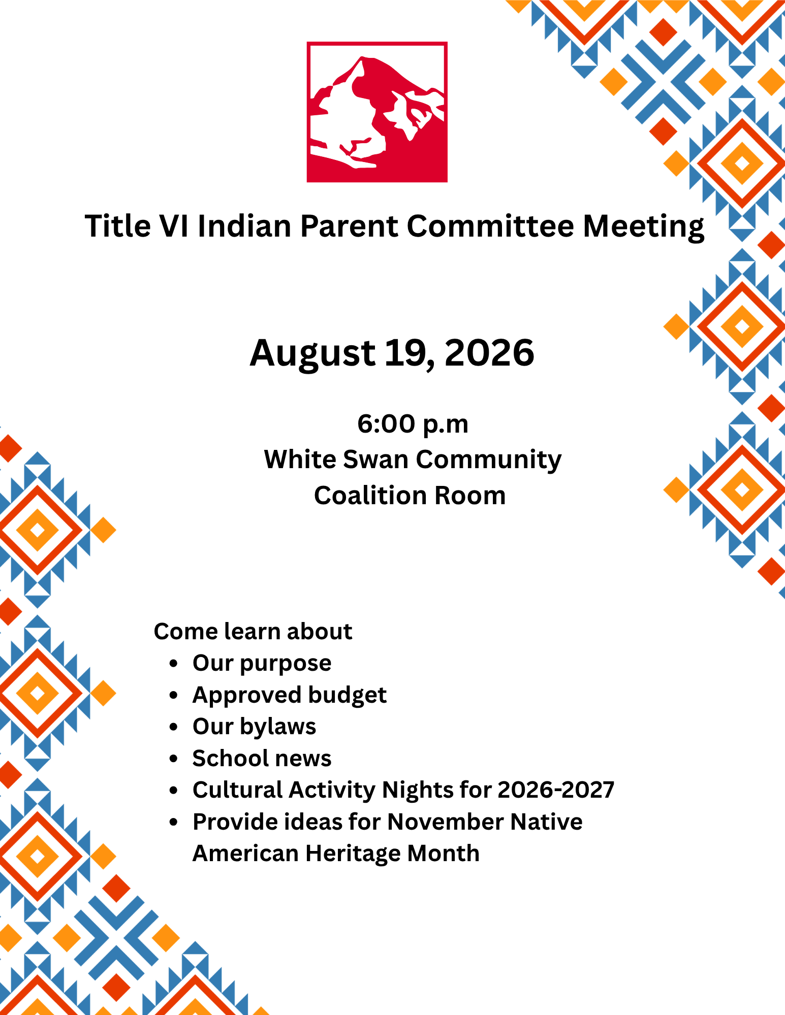 Title VI Indian Parent Committee Meeting Tomorrow 8/19/26