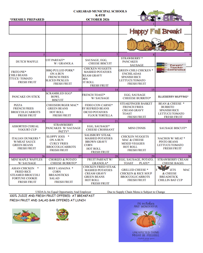 October Lunch Menu