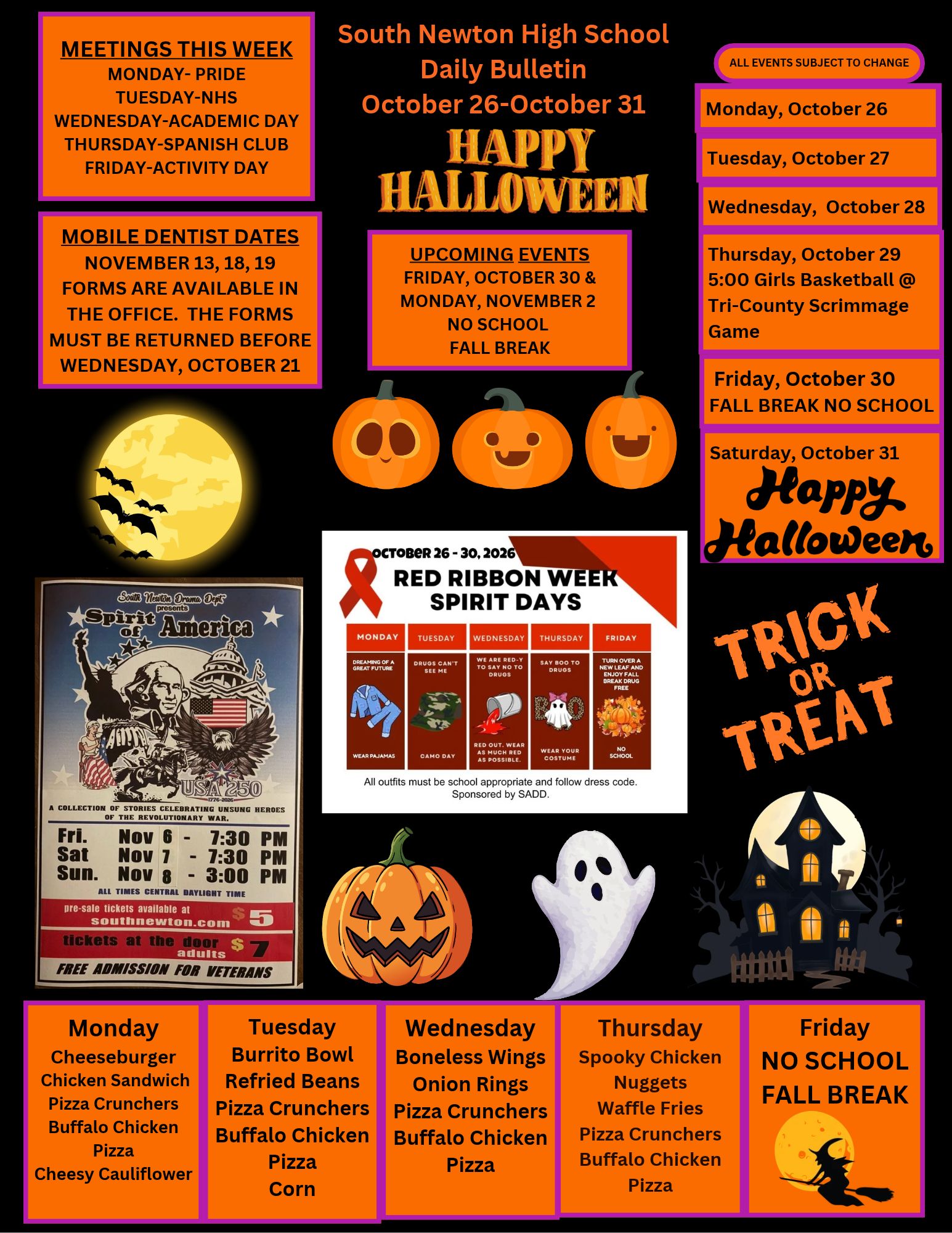 SNHS Bulletin October 26 - 31, 2026