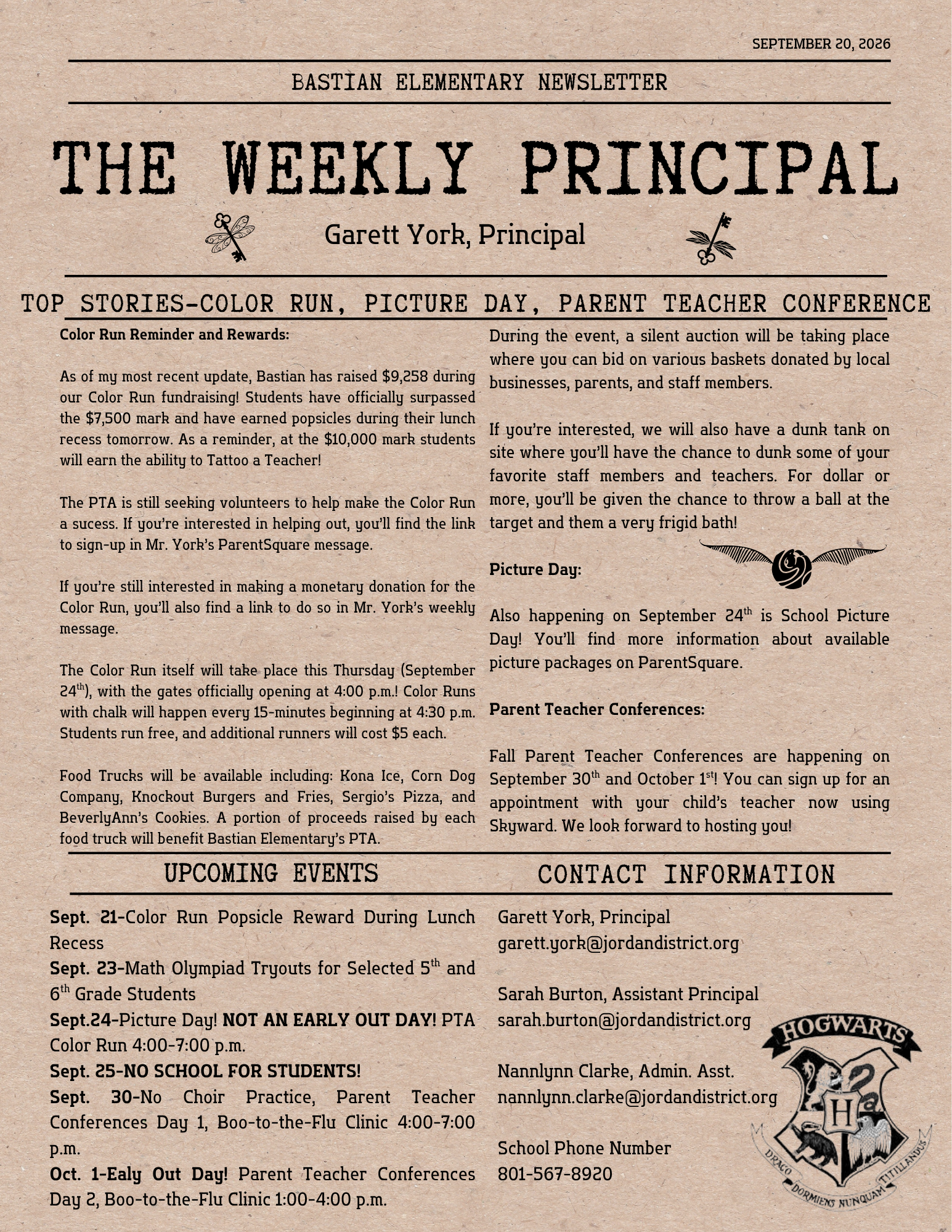 Family Newsletter September 20, 2026