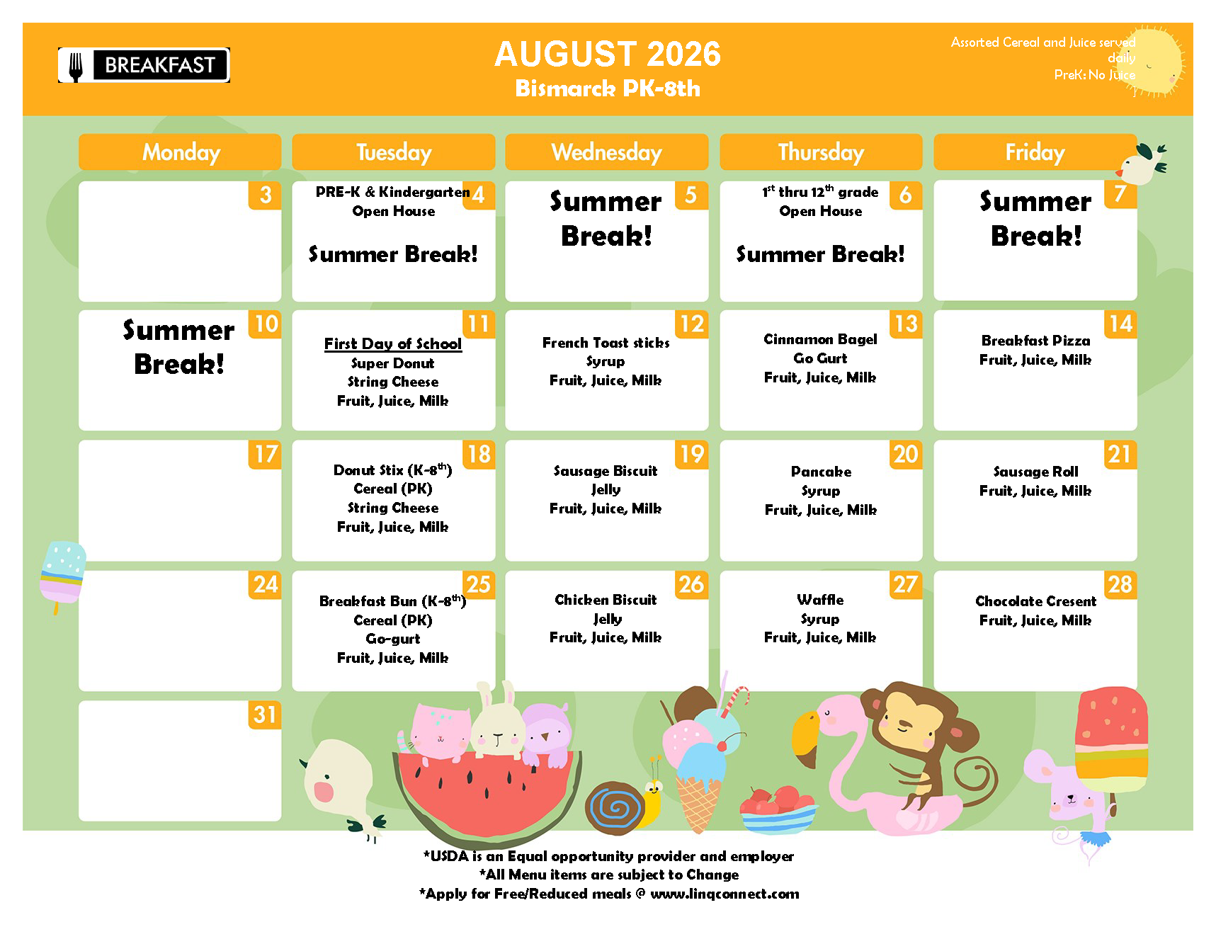 AUGUST MENUS