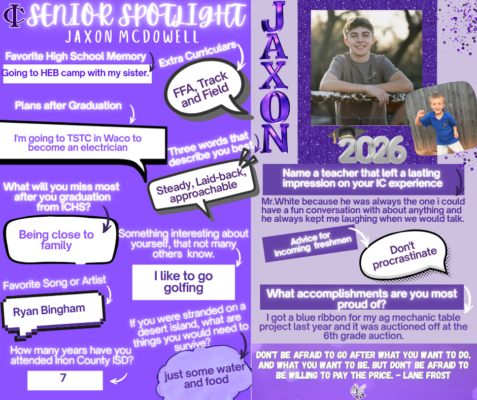 SENIOR SPOTLIGHT- JAXON MCDOWELL