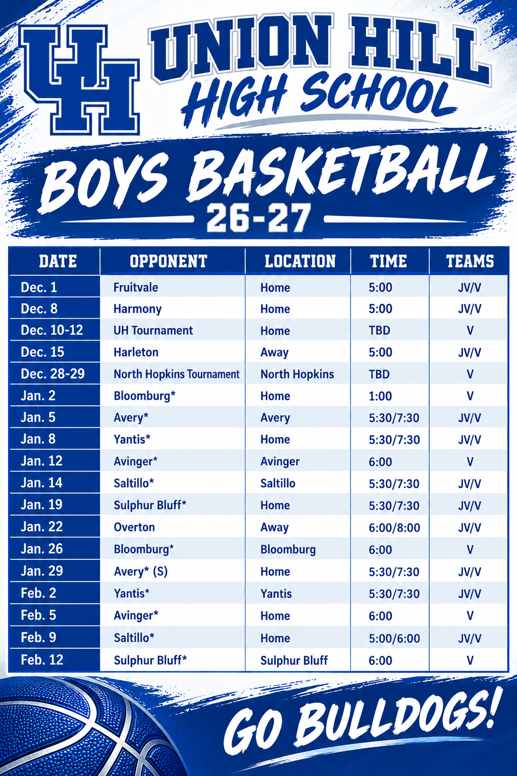 Varsity Boys Basketball Schedule