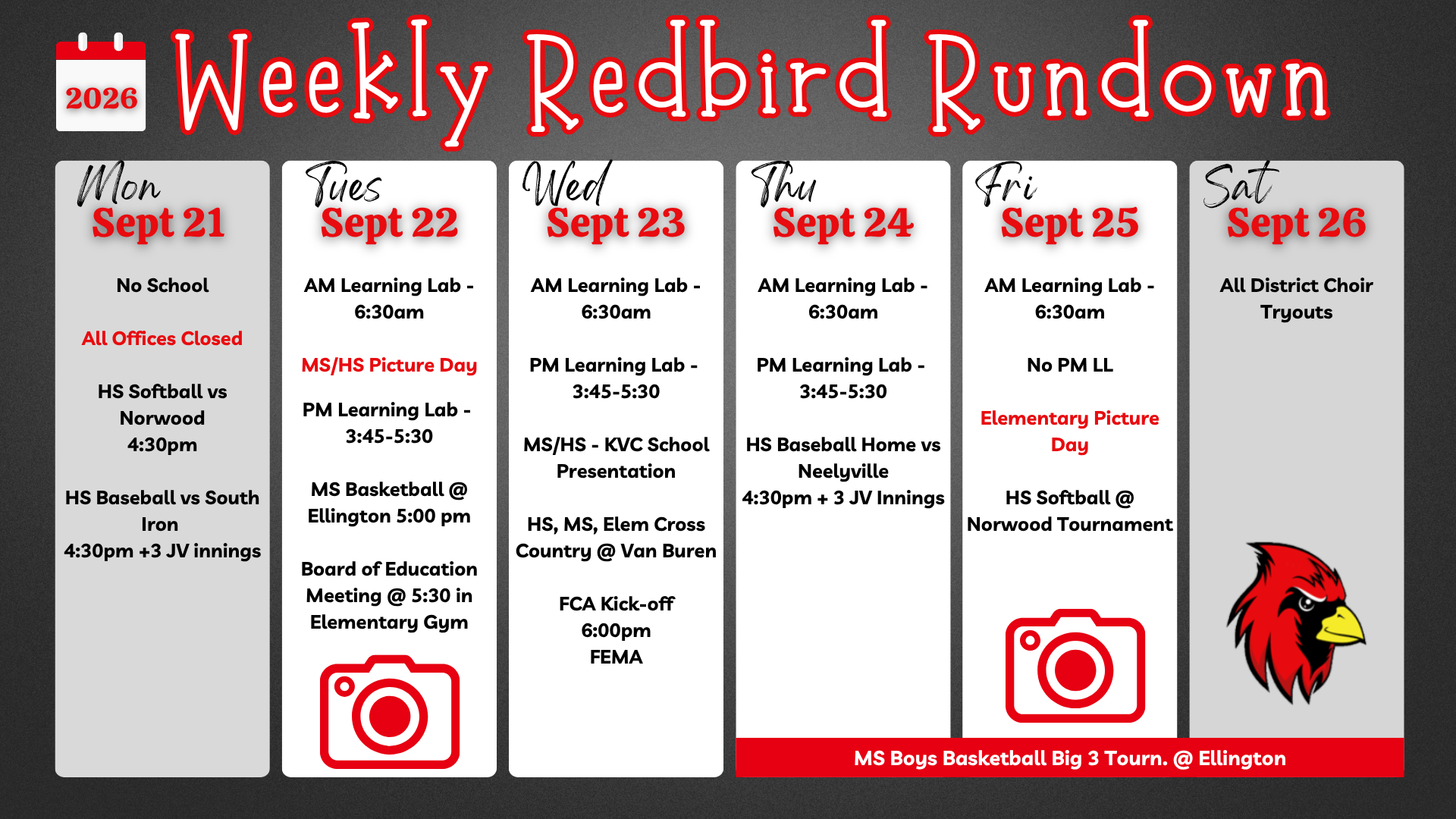 Redbird Rundown for Next Week - 9/21 - 9/26