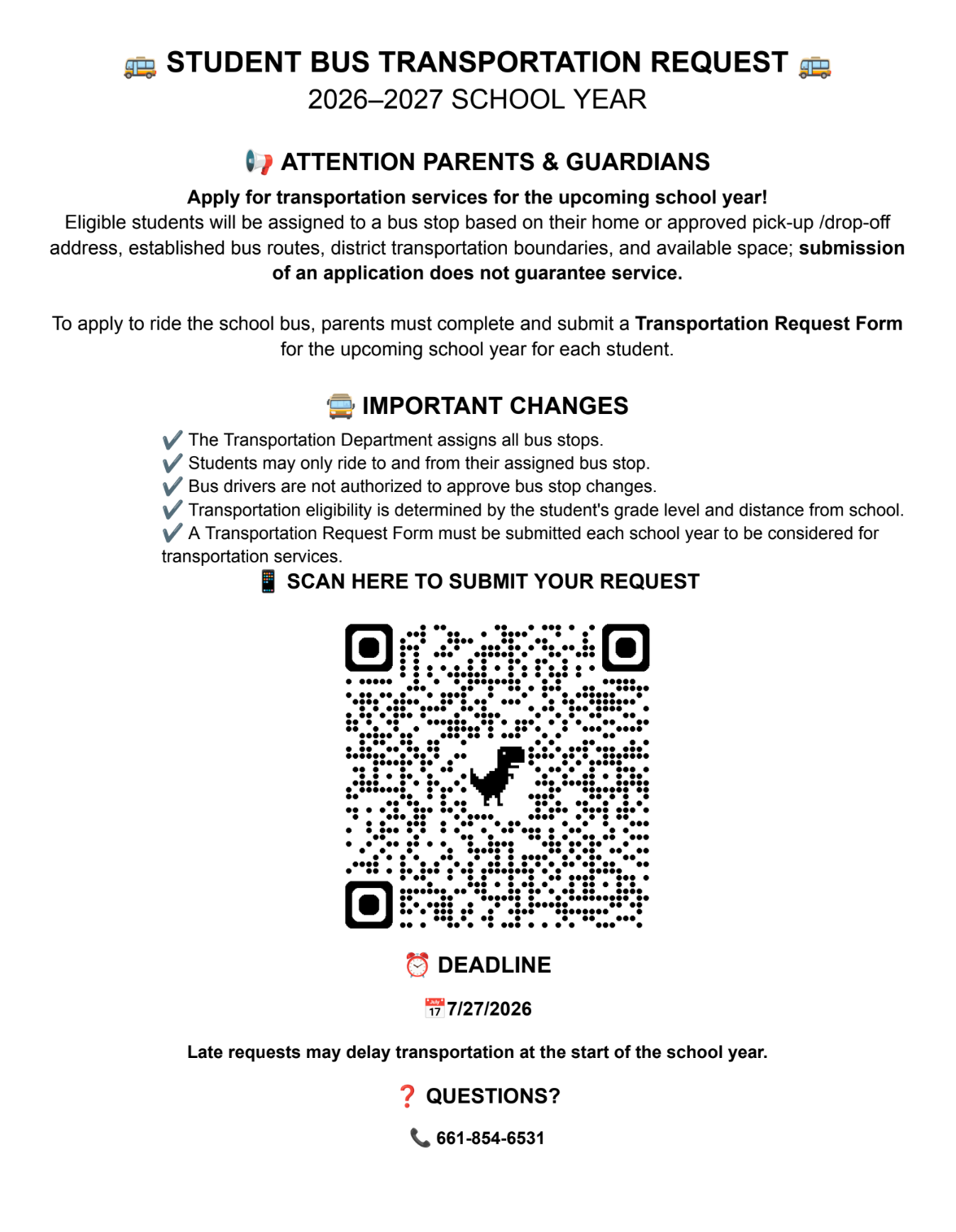 Student Bus Transportation Request flyer