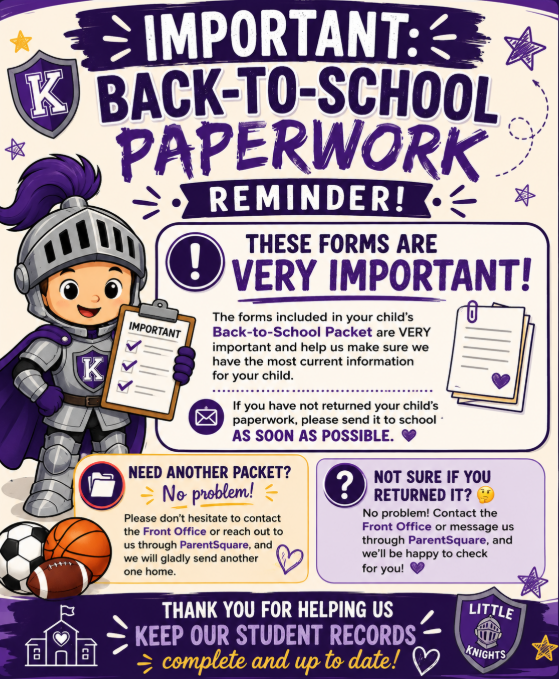 📣 Important: Back-to-School Paperwork Reminder 💜