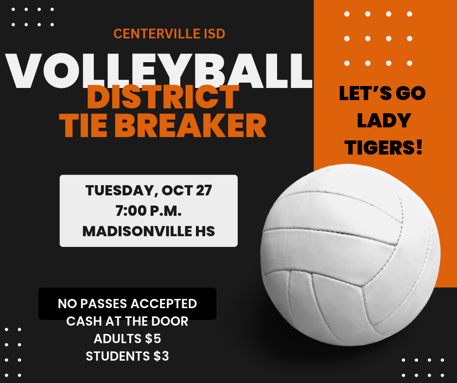Volleyball District Tie Breaker Game - Tuesday, Oct 27 @ Madisonville