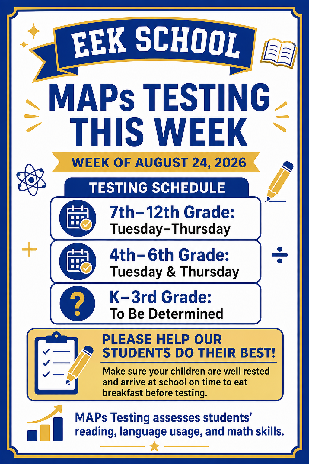 MAPs Testing Starting Week of August 24, 2026