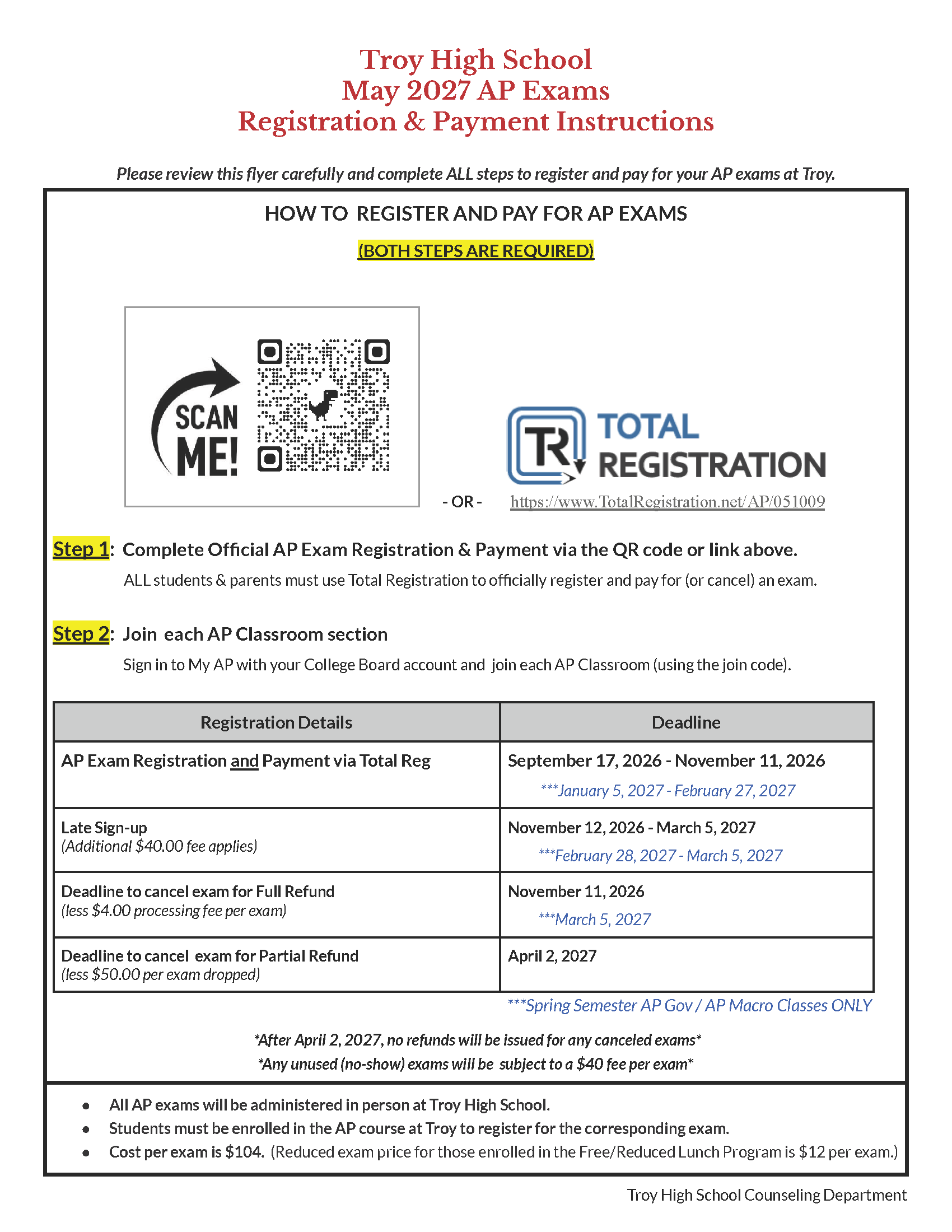 AP Exams  Registration & Payment Instructions