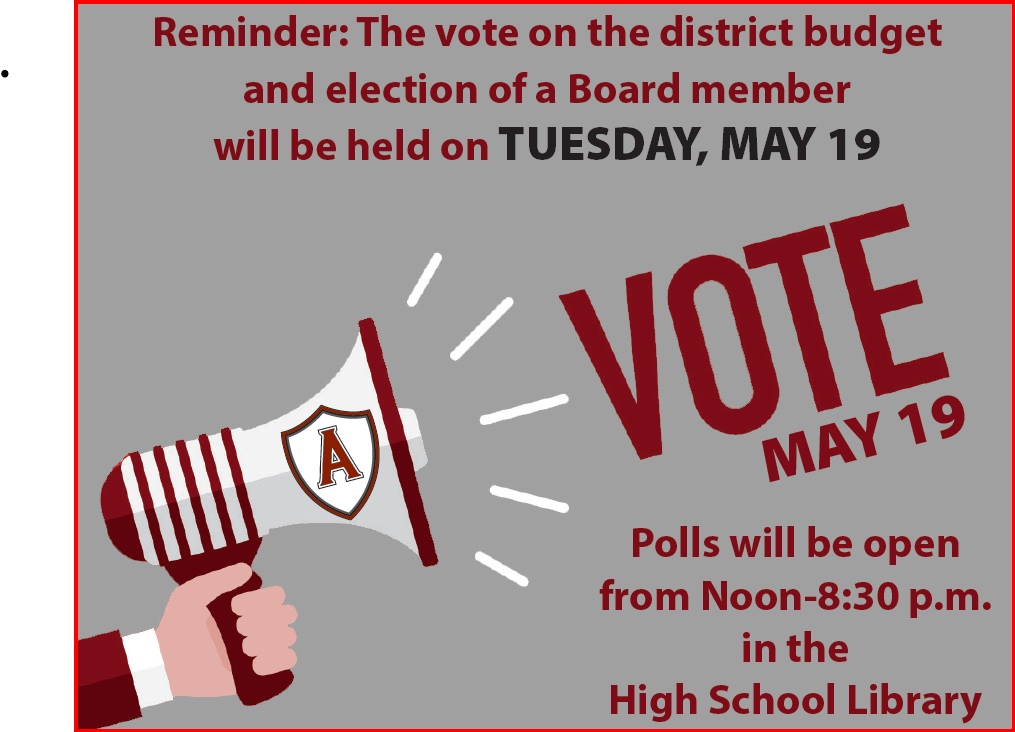 Budget Vote Reminder (May 19th, Noon-8:30pm)
