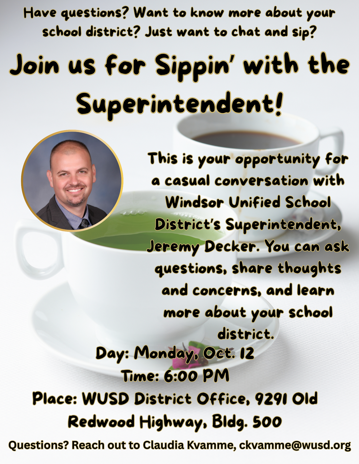 Next Week! Sippin' With The Superintendent, Oct. 12 and Oct. 14