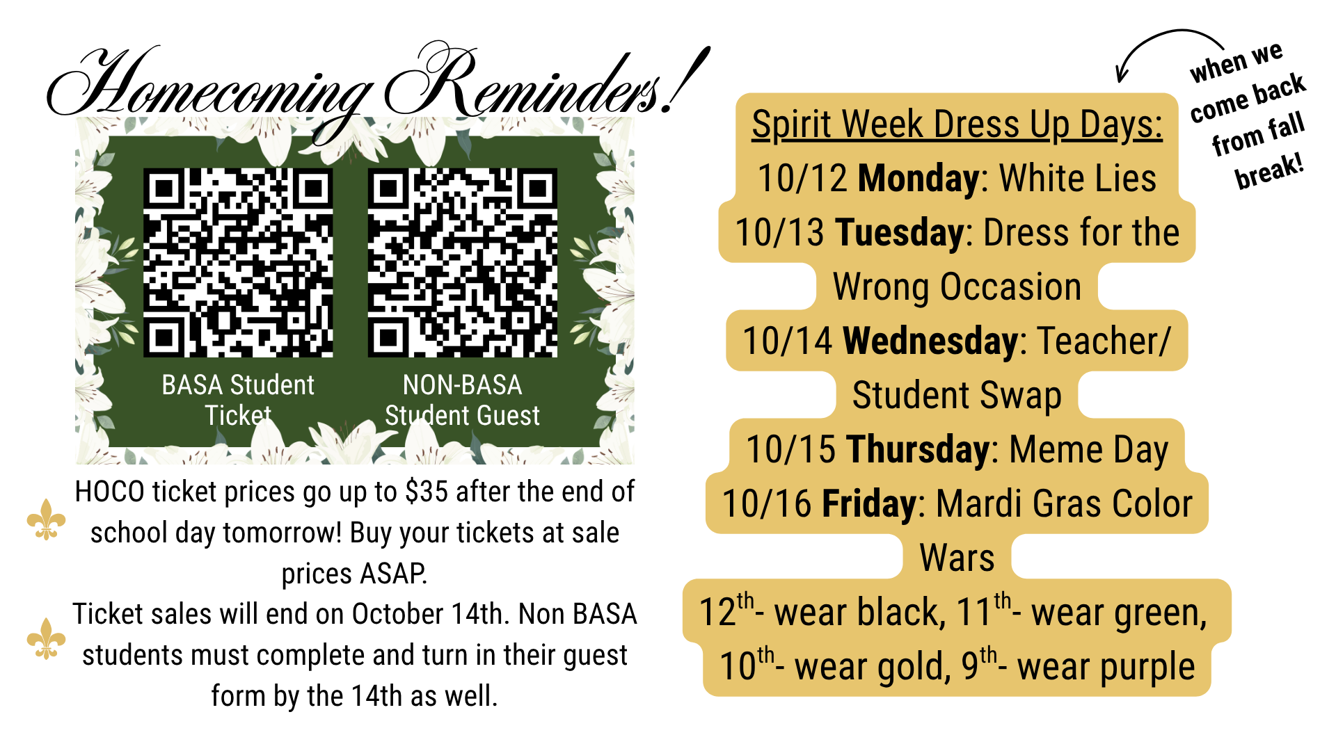 Homecoming Updates
