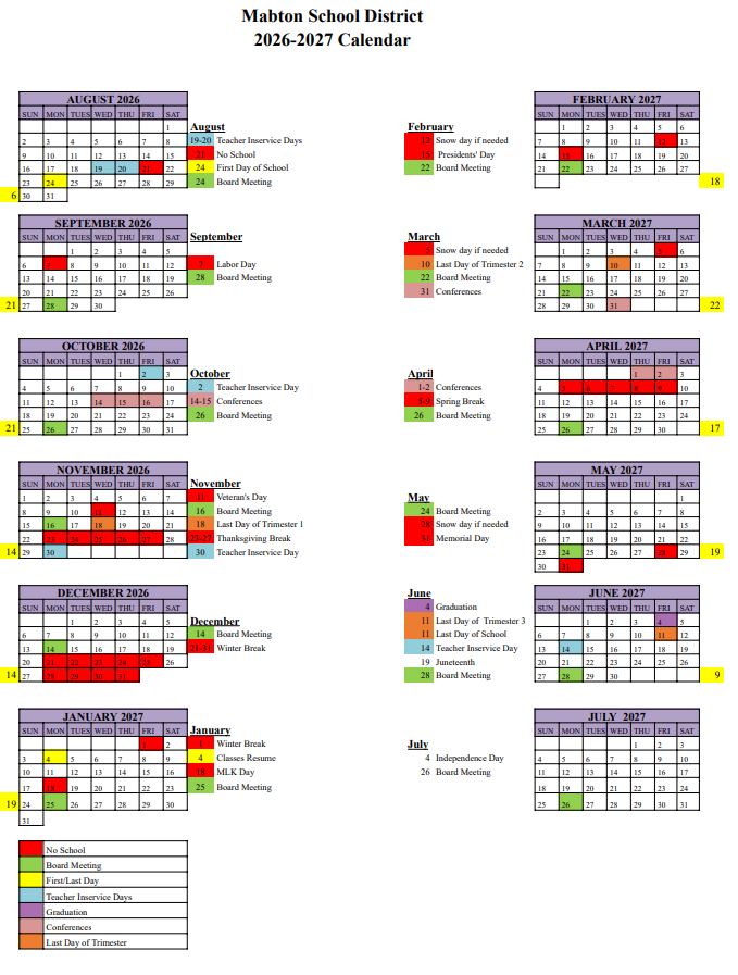 Board Approved Calendar 2026-2027