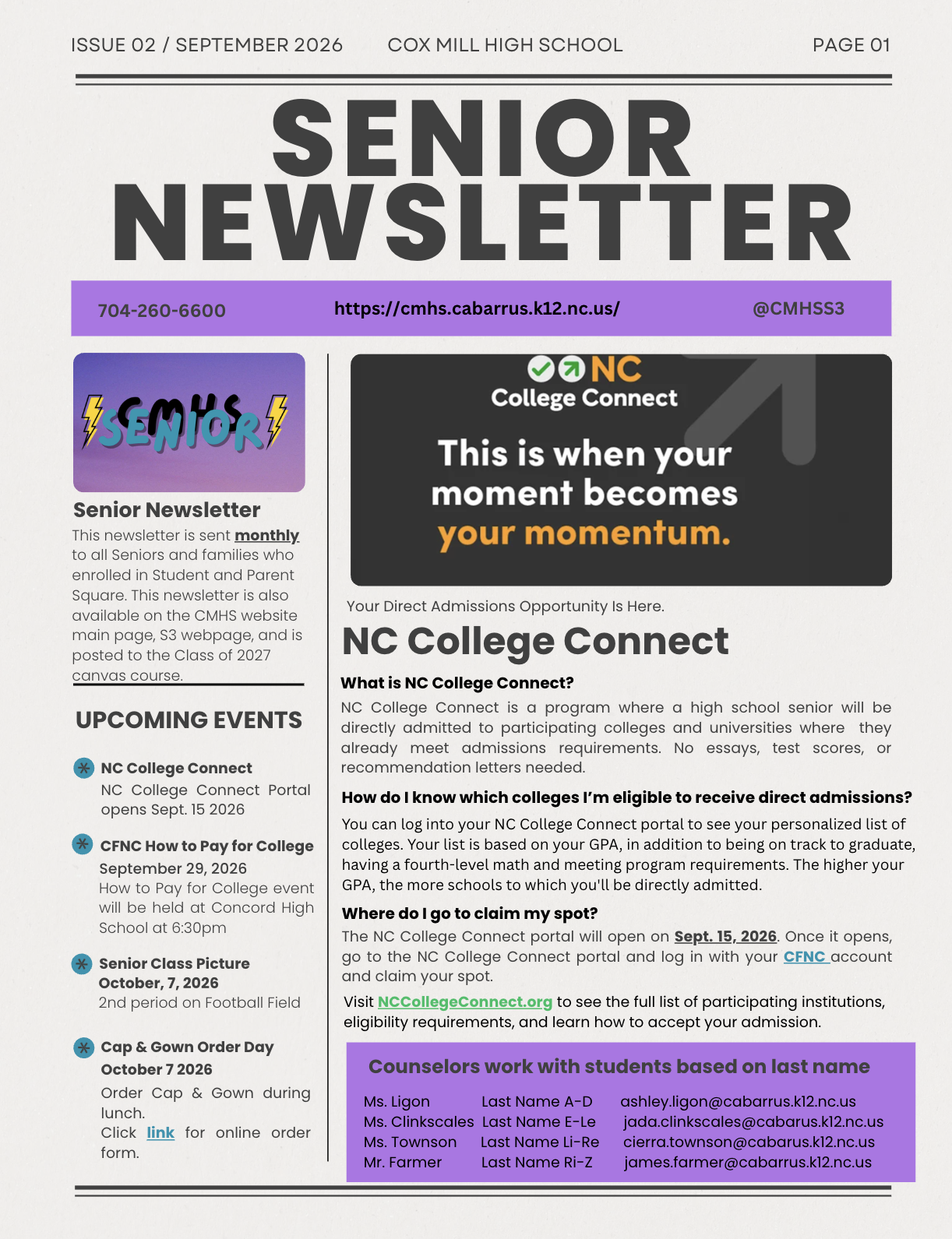 September Senior Newsletter Is LIVE! (Scholarships, NC College Connect & More)