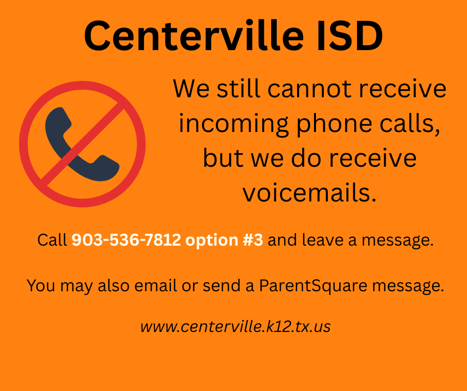 Phones Down - Call 903-536-7812 Option #3 and leave message