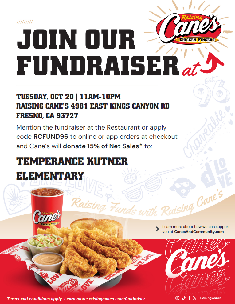 Raising Canes Dinner Fundraiser Night - Tuesday 10/20