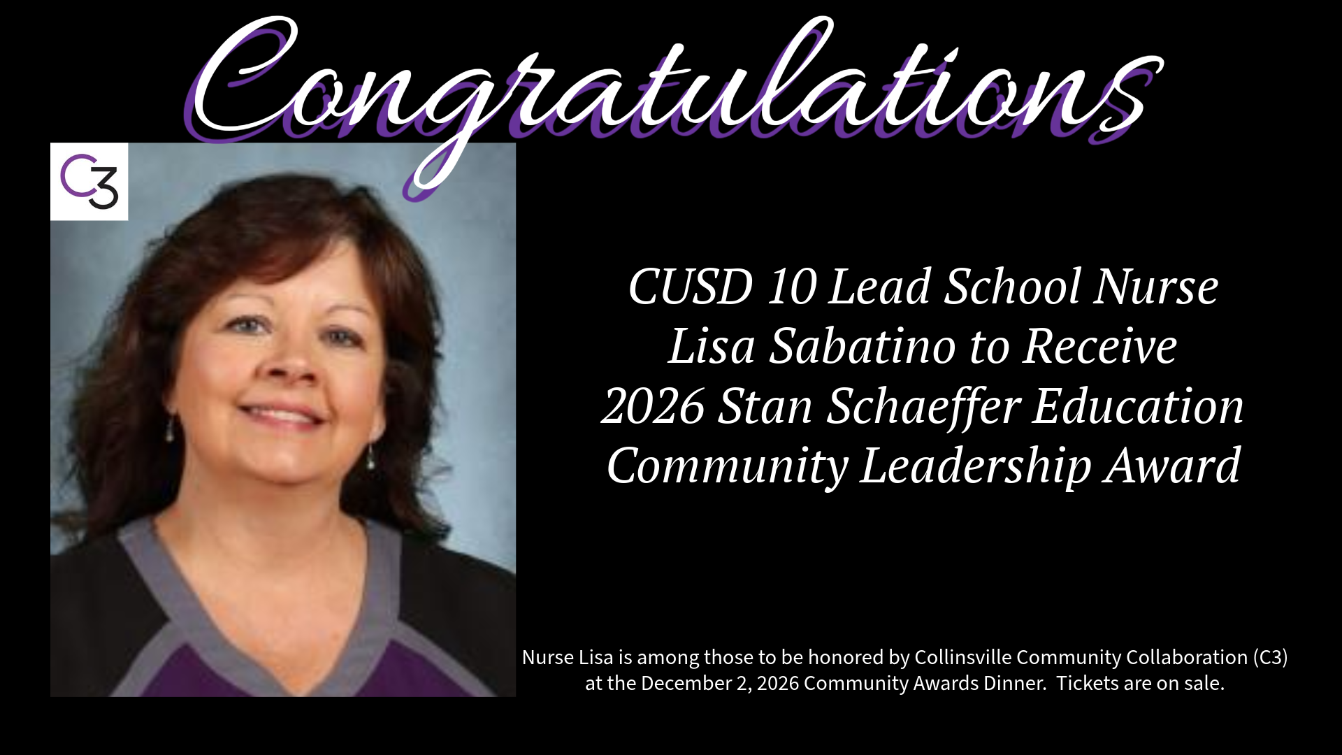 Lead School Nurse Lisa Sabatino to Recieve 2026 Stan Schaeffer Education Community Leadership Award