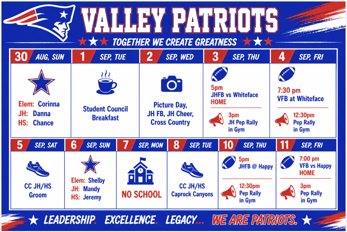 Weekly Calendar Aug. 30-Sept. 11