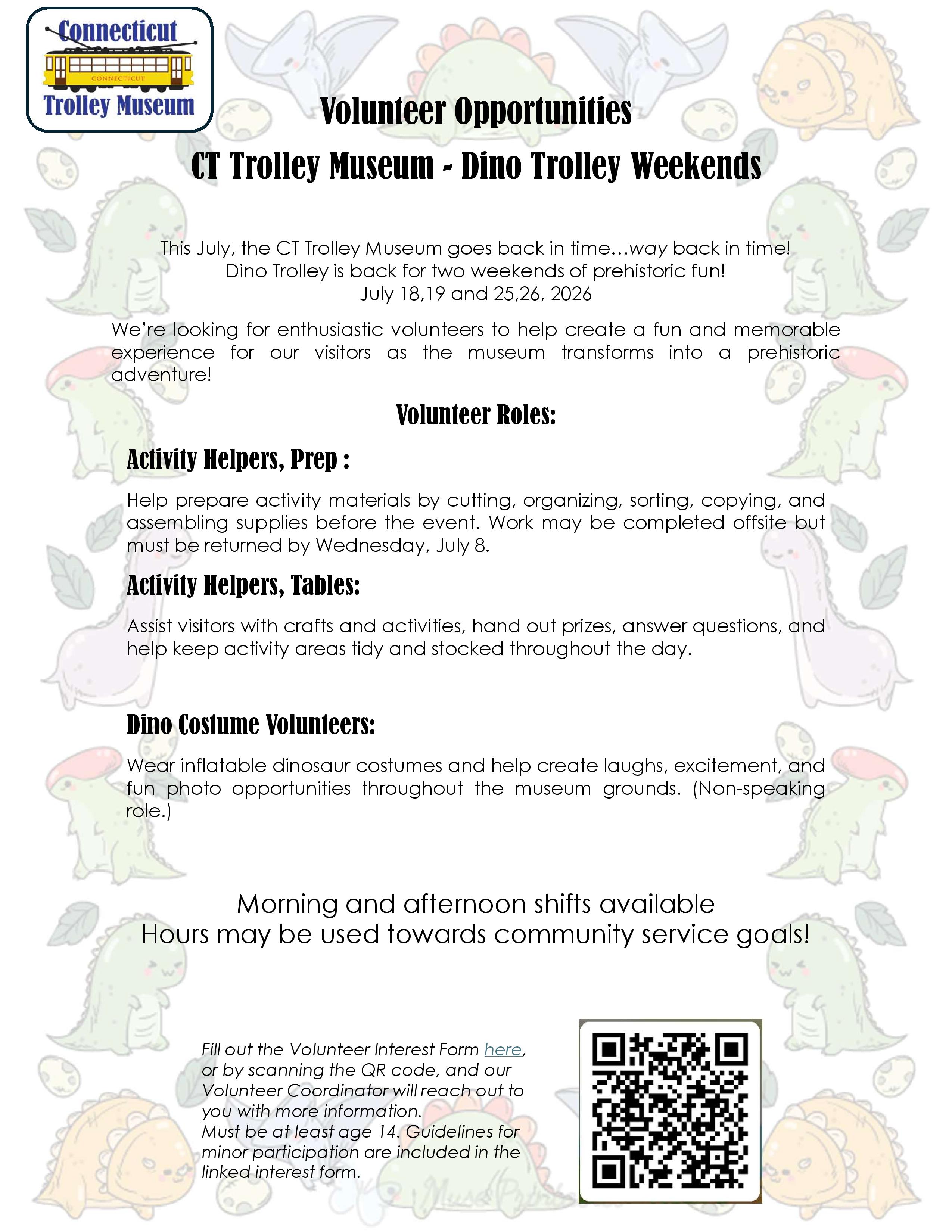 July - CT Trolley Museum - Dino Trolley Weekends - Volunteers Needed!