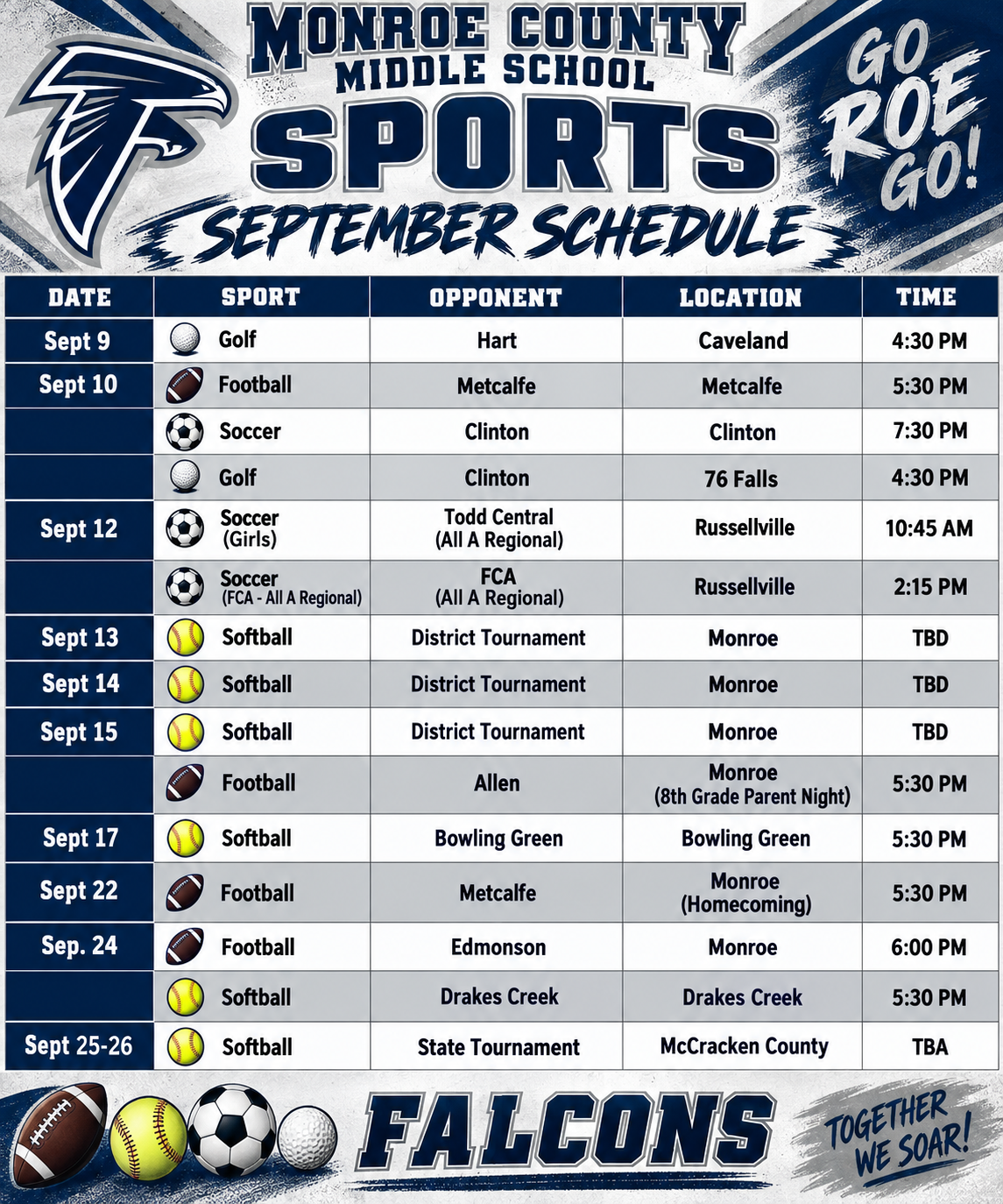 September Sports Schedule
