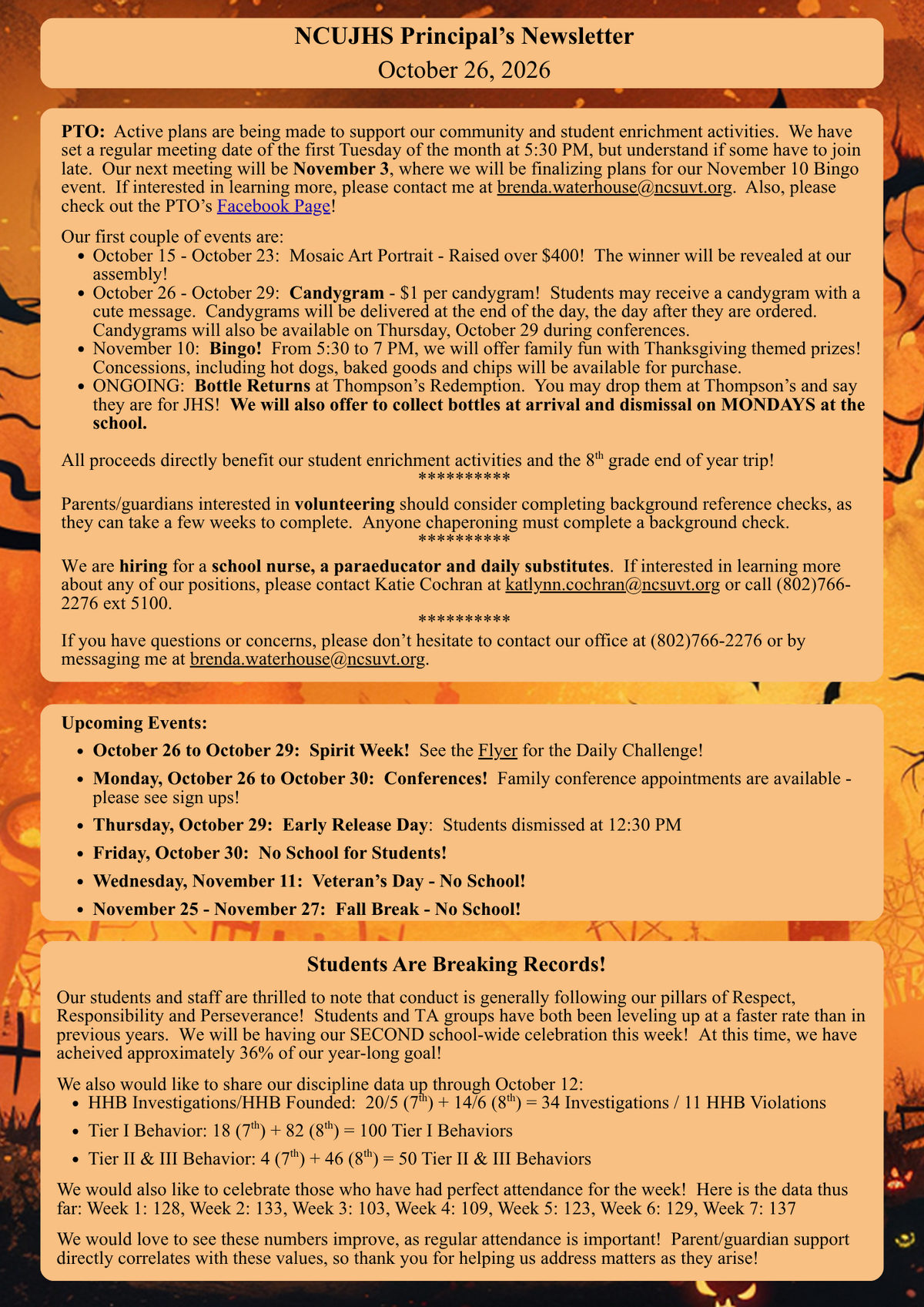 October 26, 2026 Newsletter