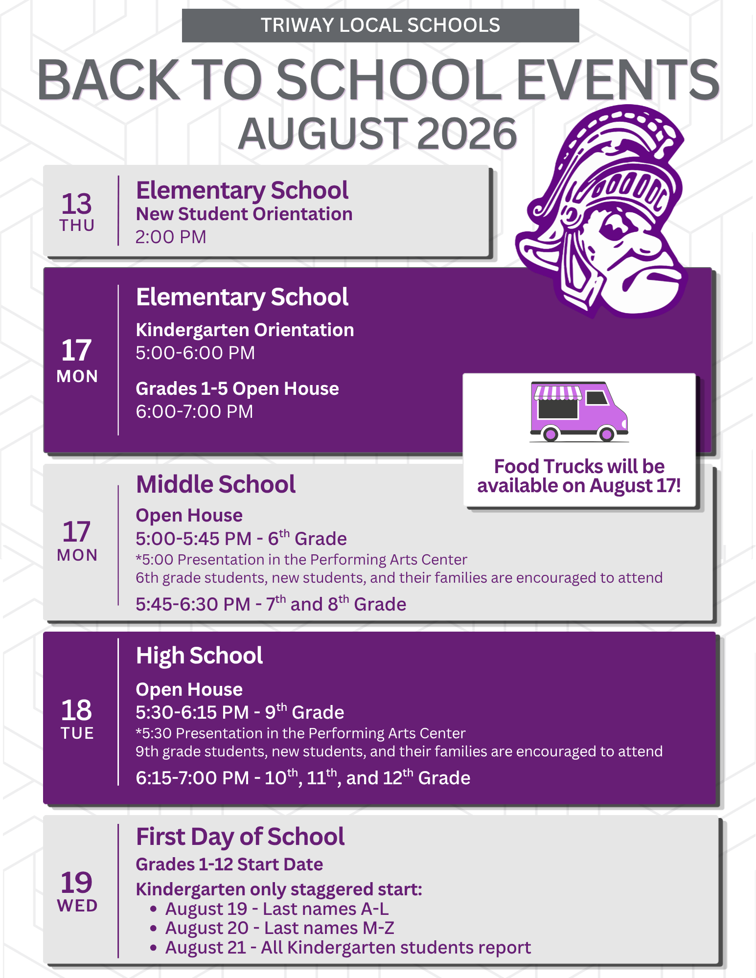 Updated Times - August Back to School Events