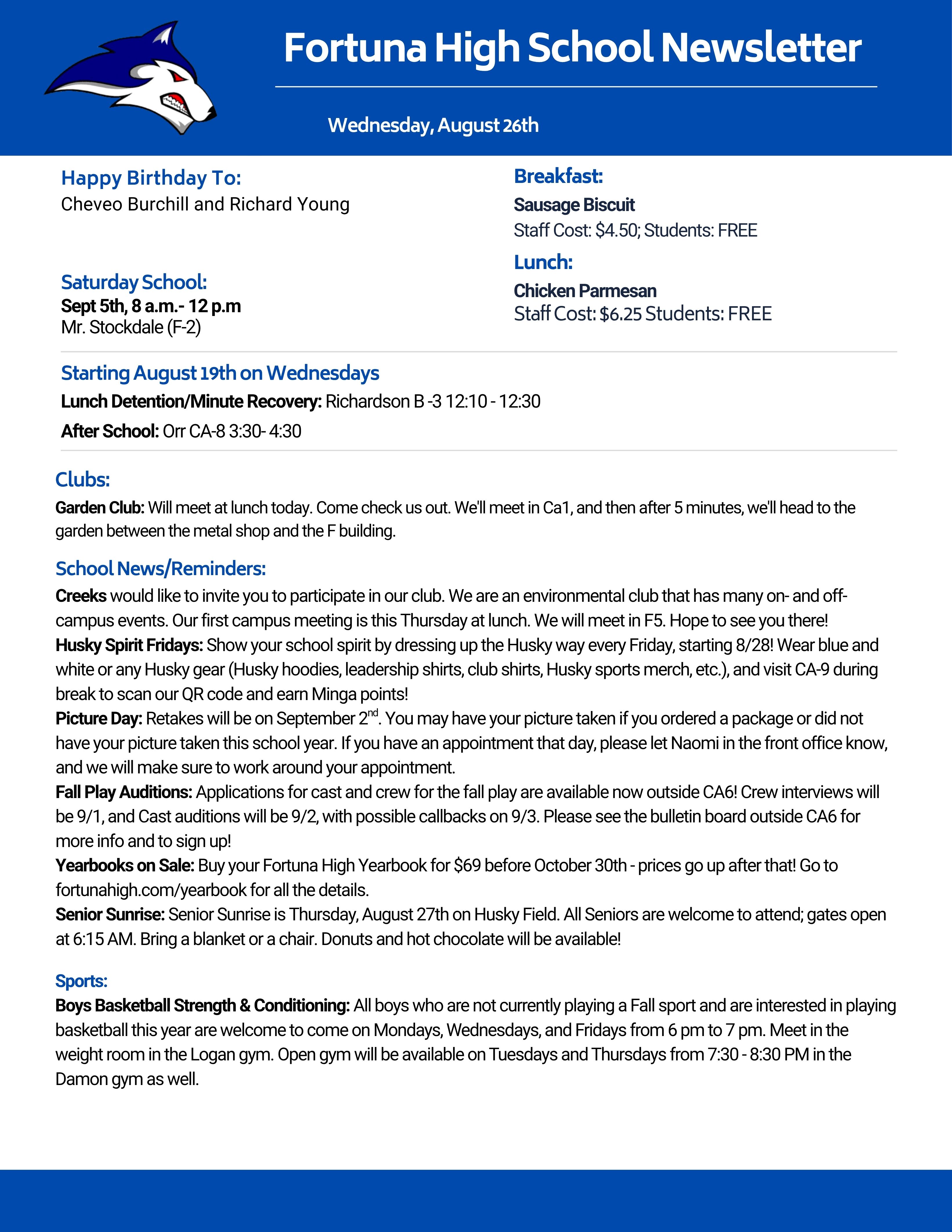 Bulletin 08/26/2026