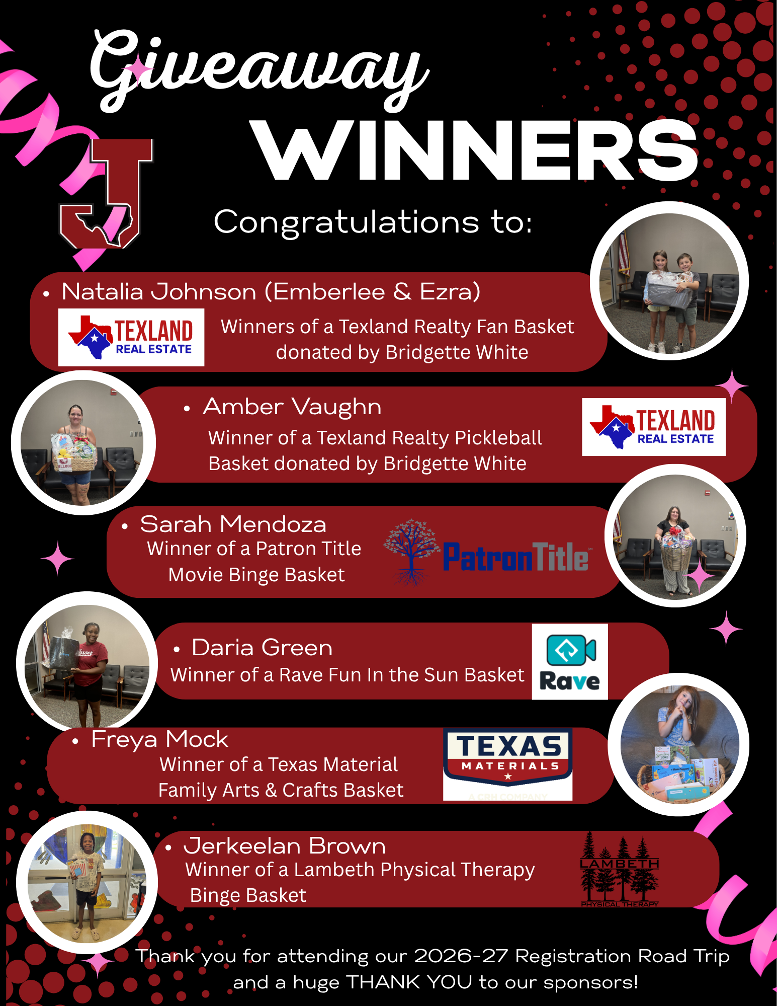 Registration Road Trip Giveaway Winners!