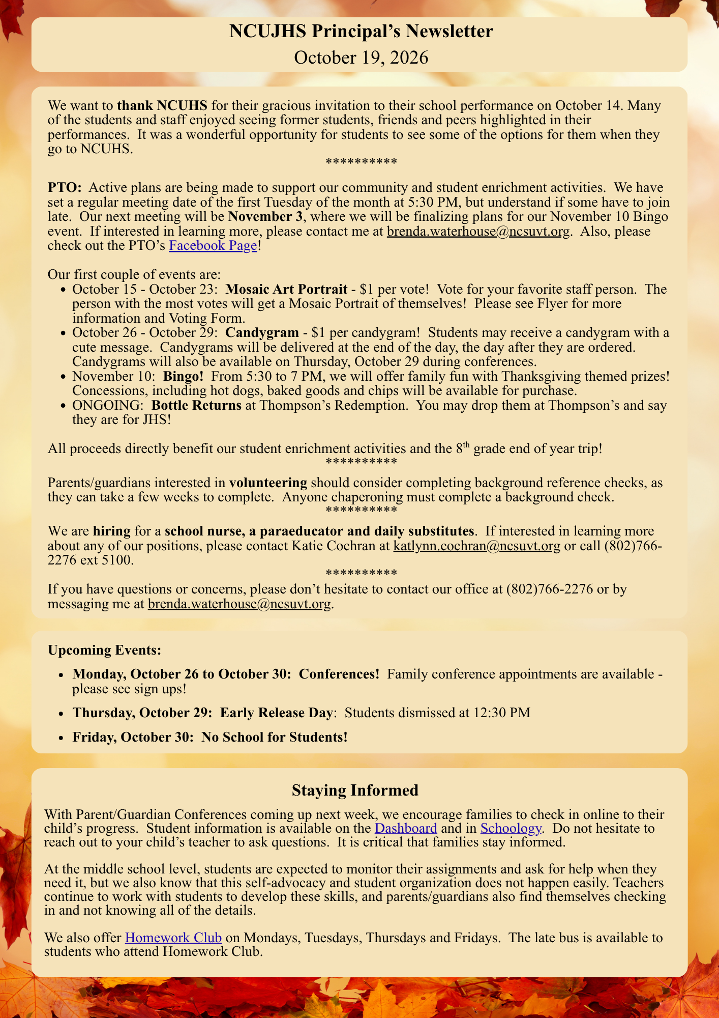 October 19, 2026 Newsletter