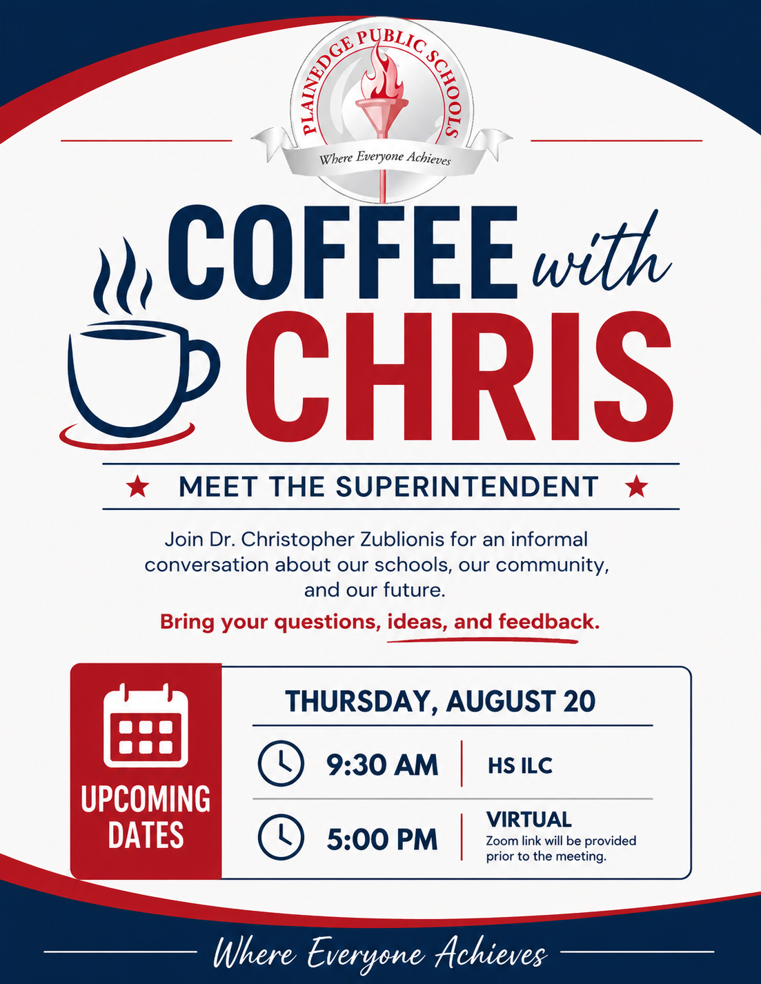 Please Join Us Tomorrow, Thursday, 8/20- 9:30 AM (In-Person) or 5:00 PM (Virtual) - Coffee with Dr. Z