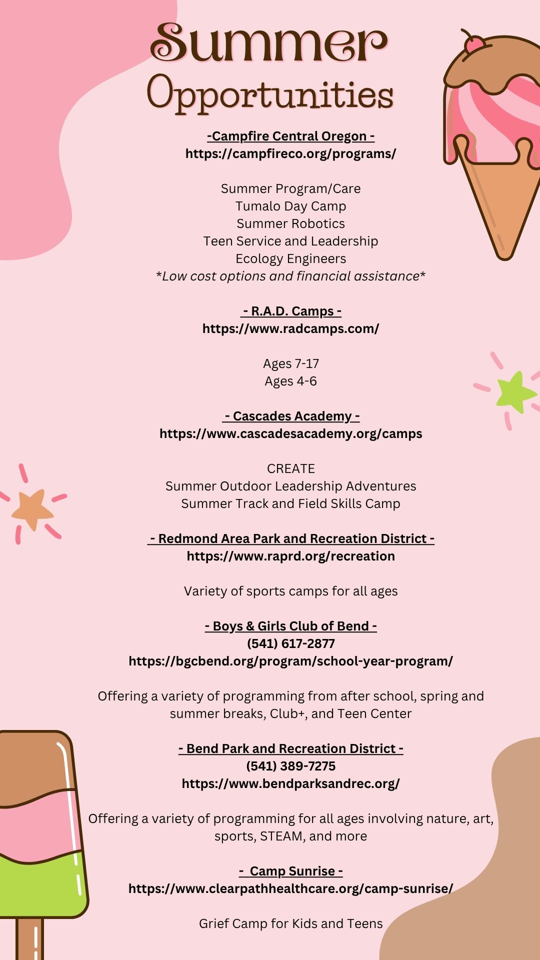 Summer Opportunities and Camps