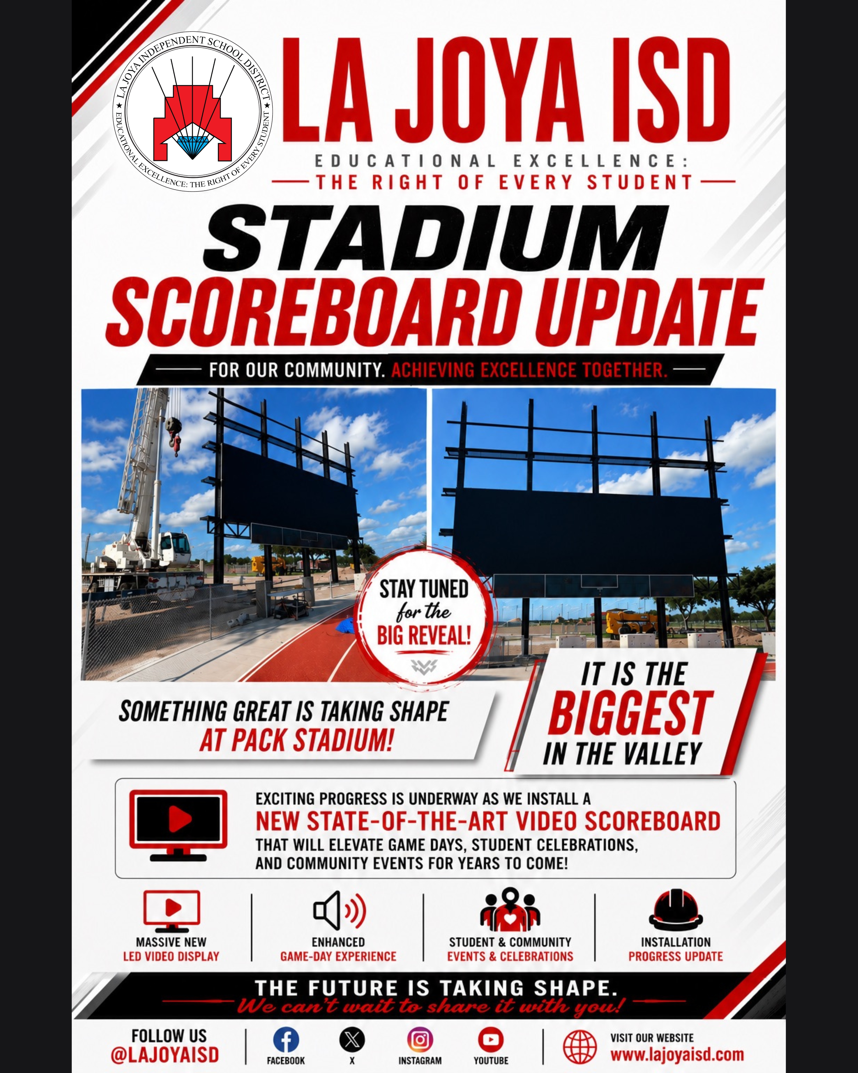 La Joya ISD Shares Progress Update on New State-of-the-Art Video Scoreboard at PACK Stadium