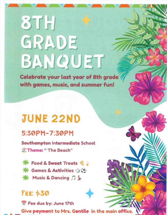 Reminder: 8th Grade Banquet 6/22