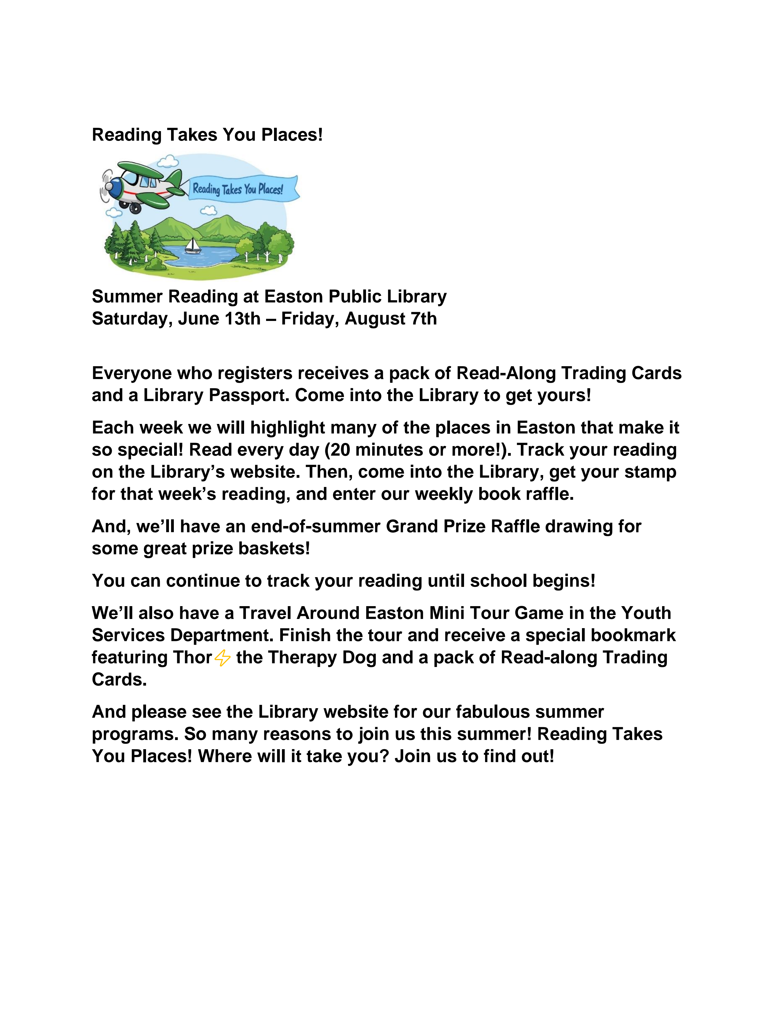 Easton Public Library Visit TODAY!  Summer Reading Adventure 2026