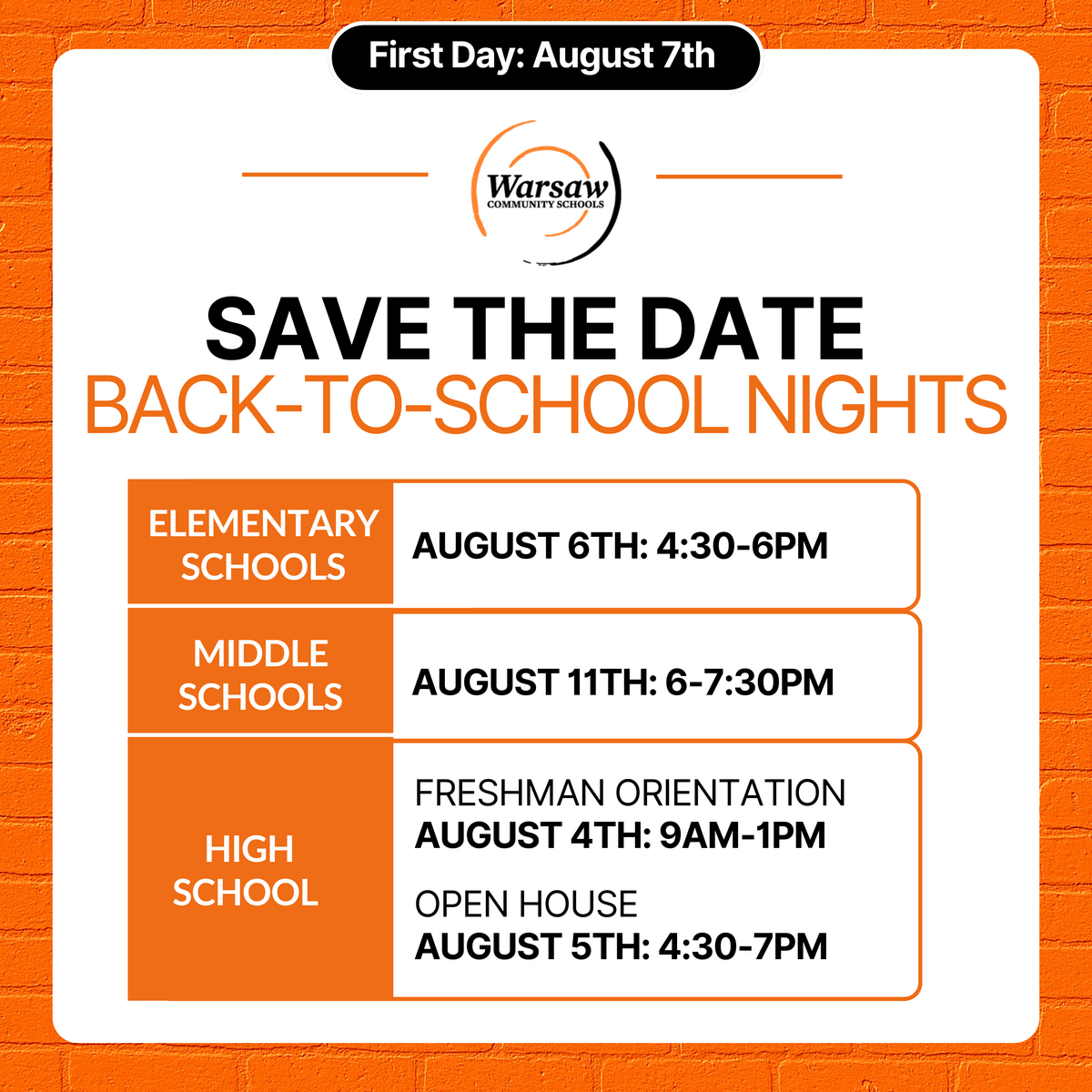 Save the Date for Back-to-School Nights!