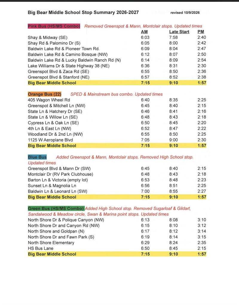 New Bus Schedule Changes!