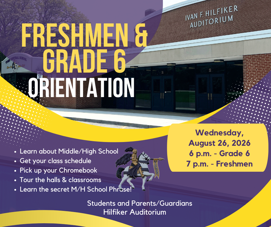Grade 6 & Freshmen Orientation, Wednesday, August 26, 2026