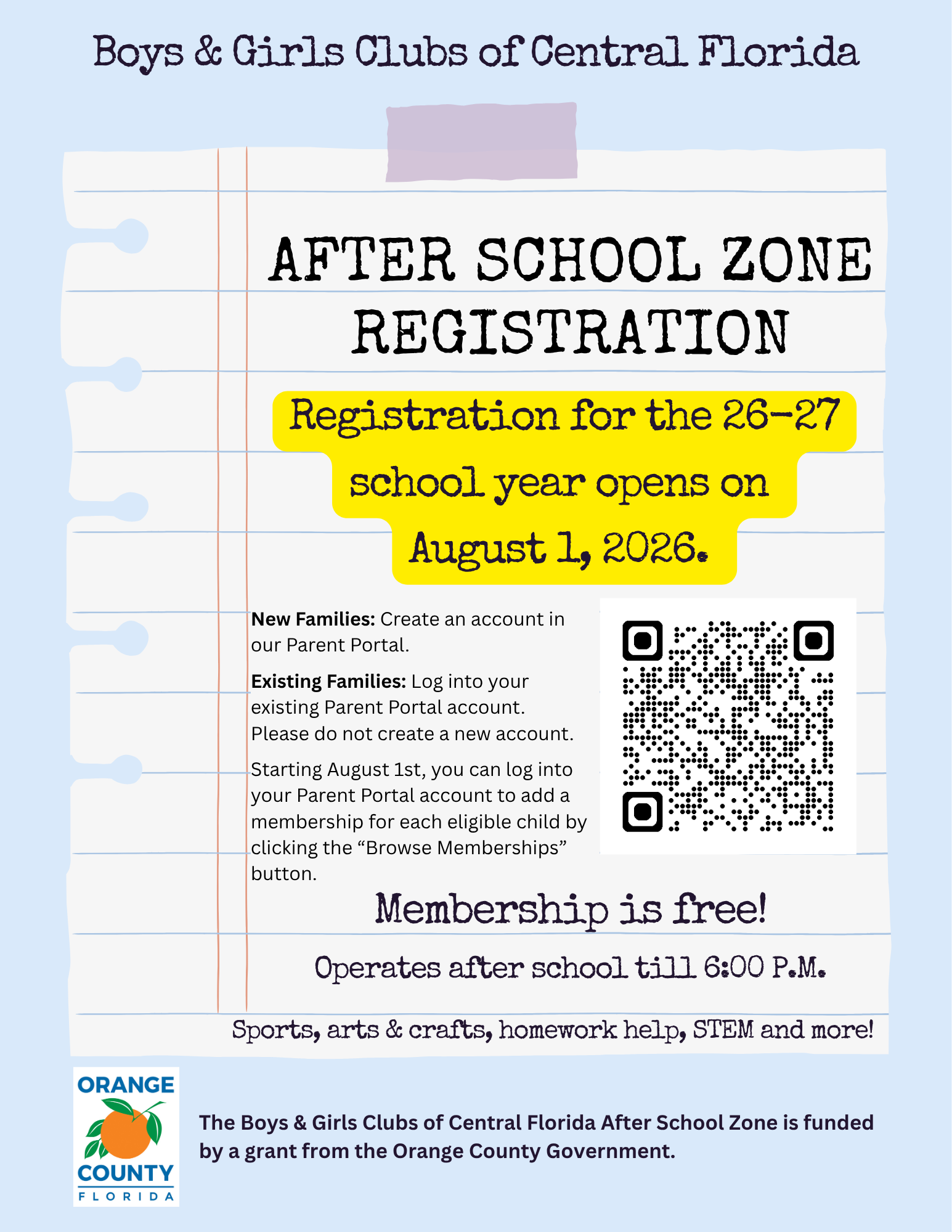 Boys and Girls Club After School Zone Registration