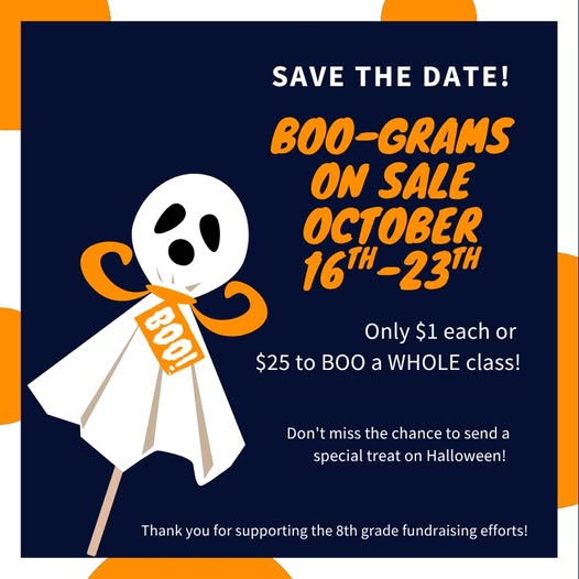 PTSO Boo Gram Fundraiser to support 8th Grade (Order Deadline 10/23)