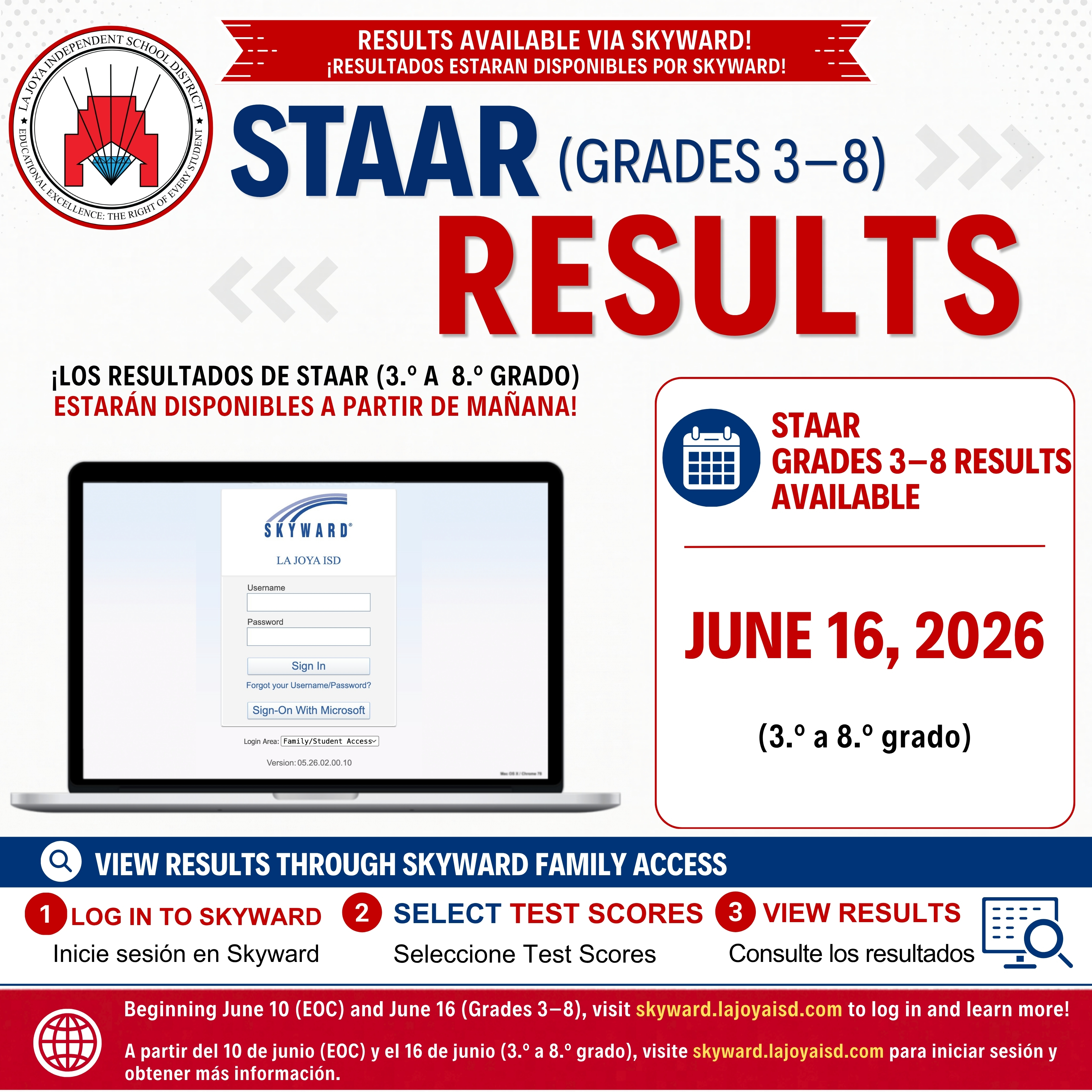 📢📚 STAAR Grades 3–8 Results Available Tomorrow! 📚📢