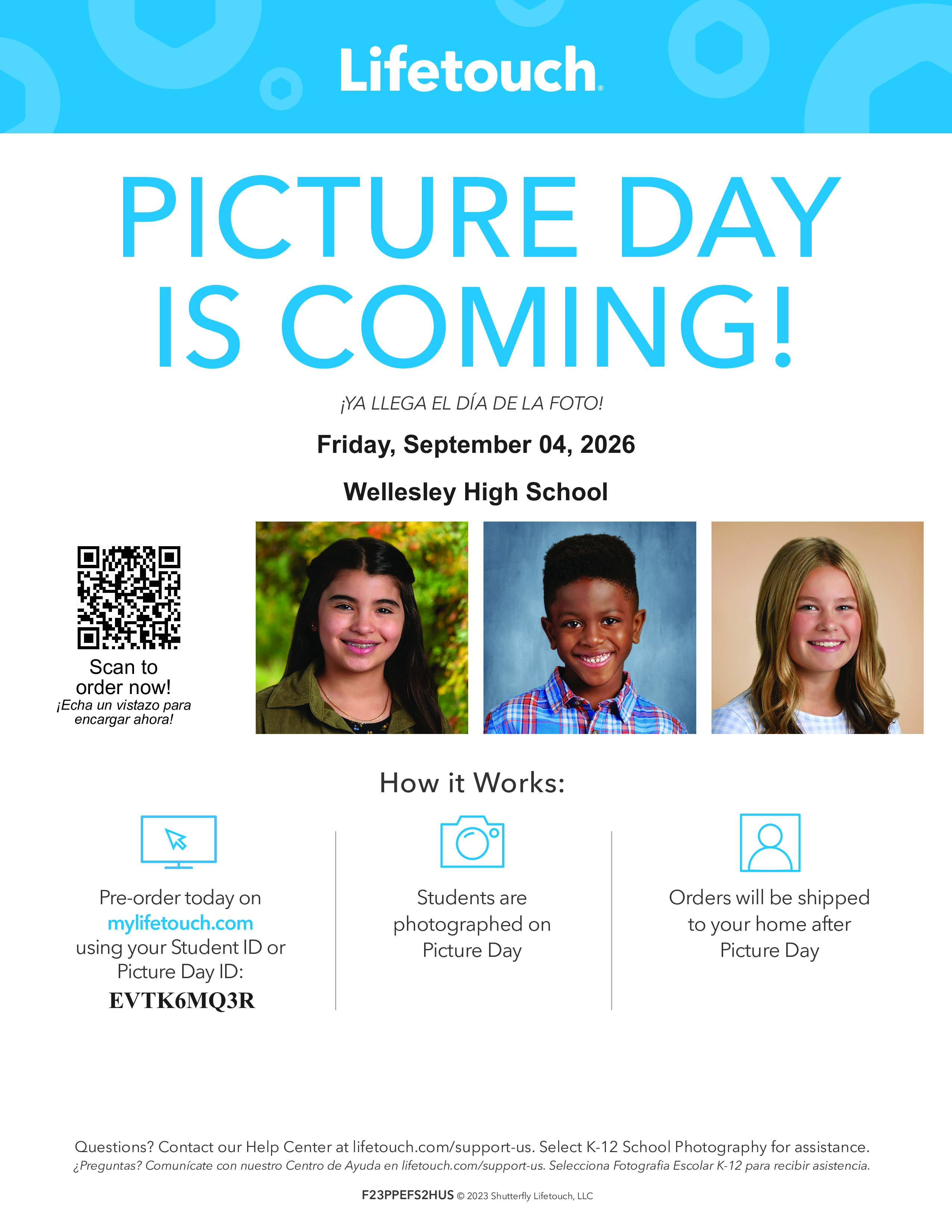 Lifetouch announcement: Picture Day is coming on Friday, September 04, 2026, at Wellesley High School.