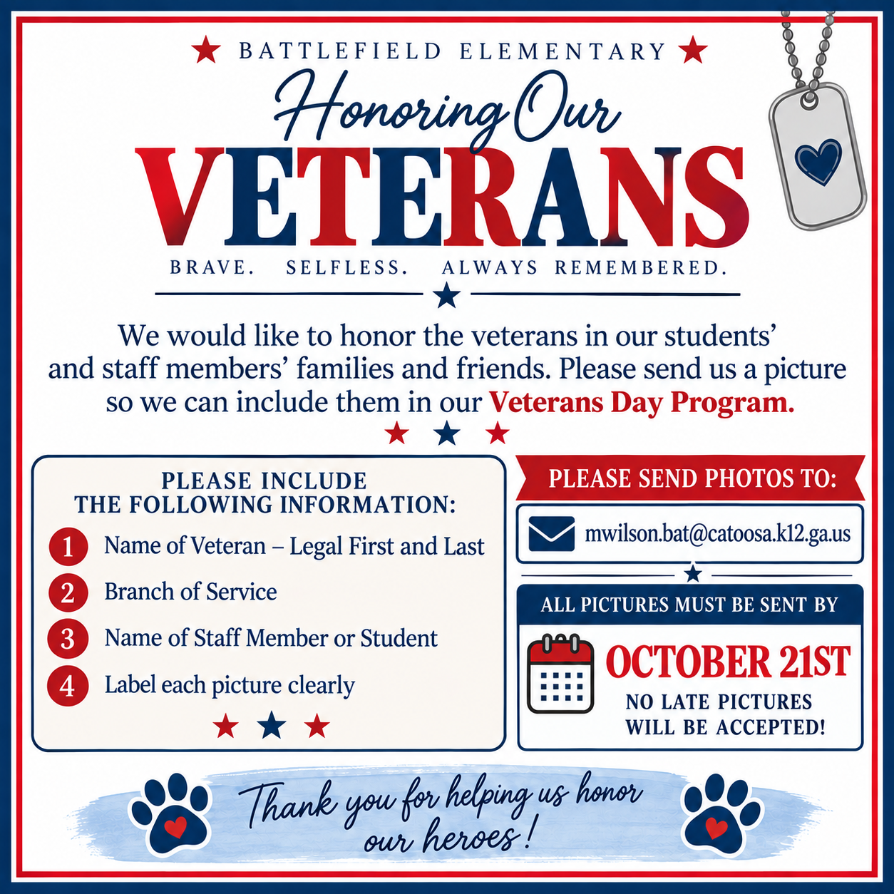 Help Us Honor Our Veterans!