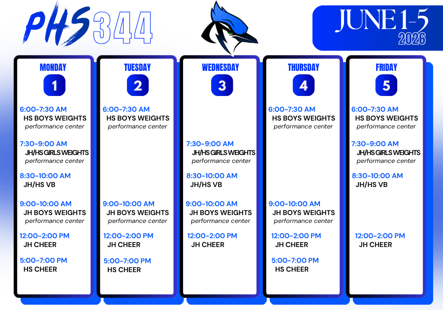 June 1-5, 2026 Week at a Glance and Summer Weights