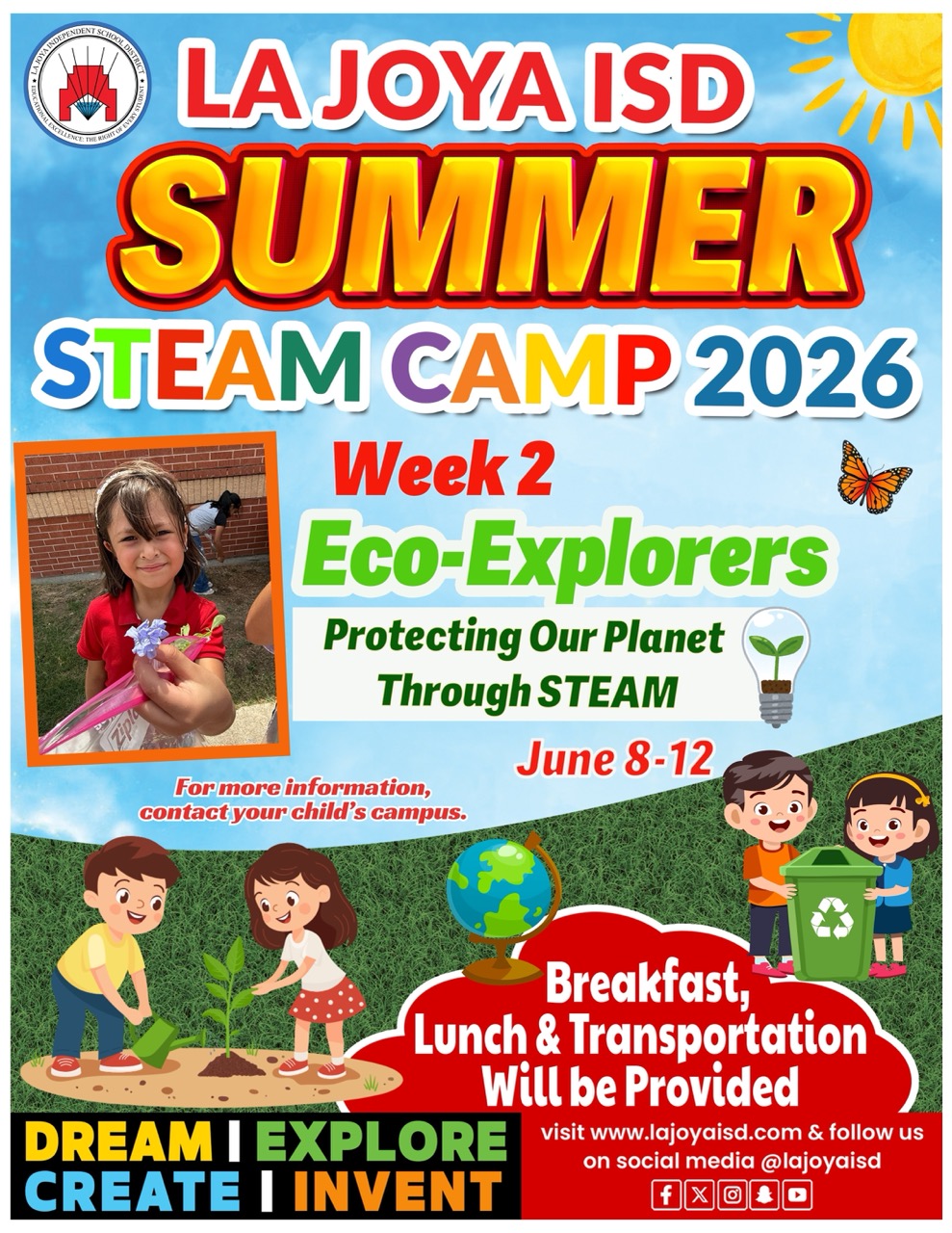 🌎🦋 Tomorrow kicks off Week 2 of La Joya ISD's 2026 Elementary STEAM Camp! 🦋🌎