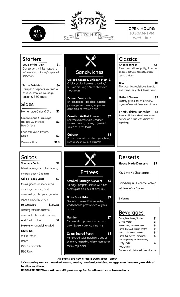 3737 Kitchen Opens This Week