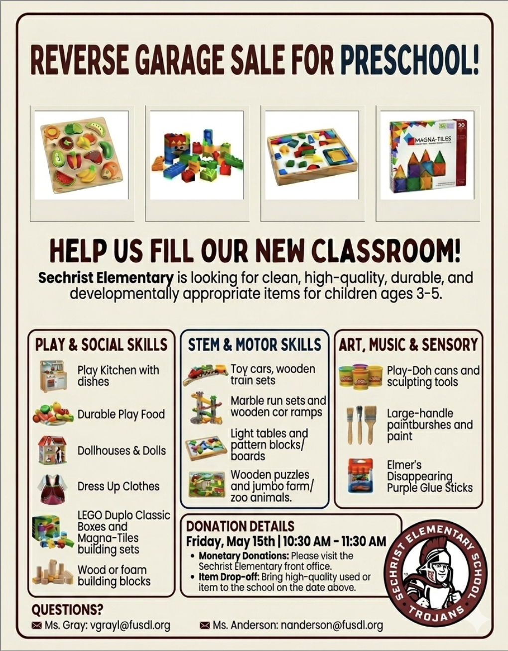 Reverse Garage Sale for Next Year's Preschool