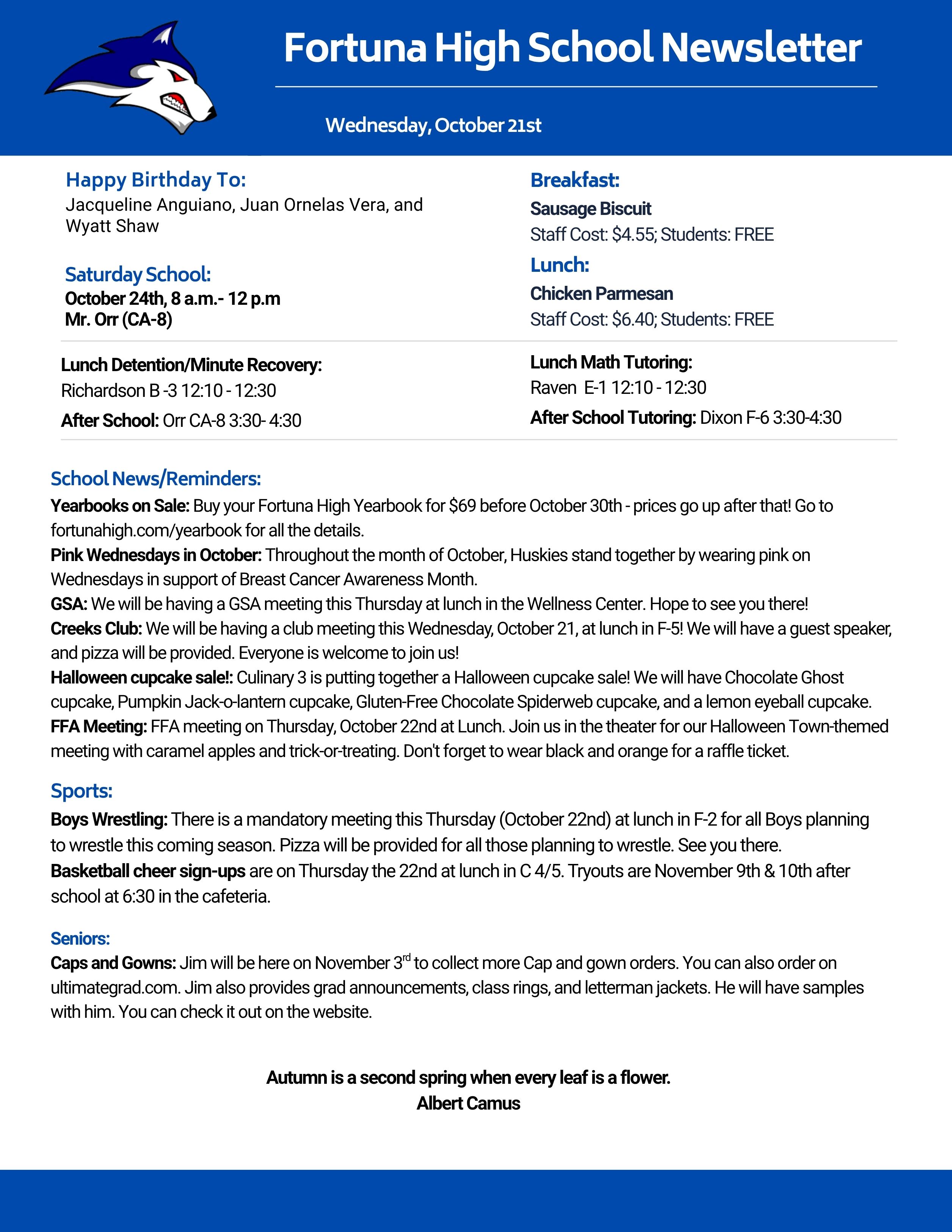 Bulletin 10/21/2026