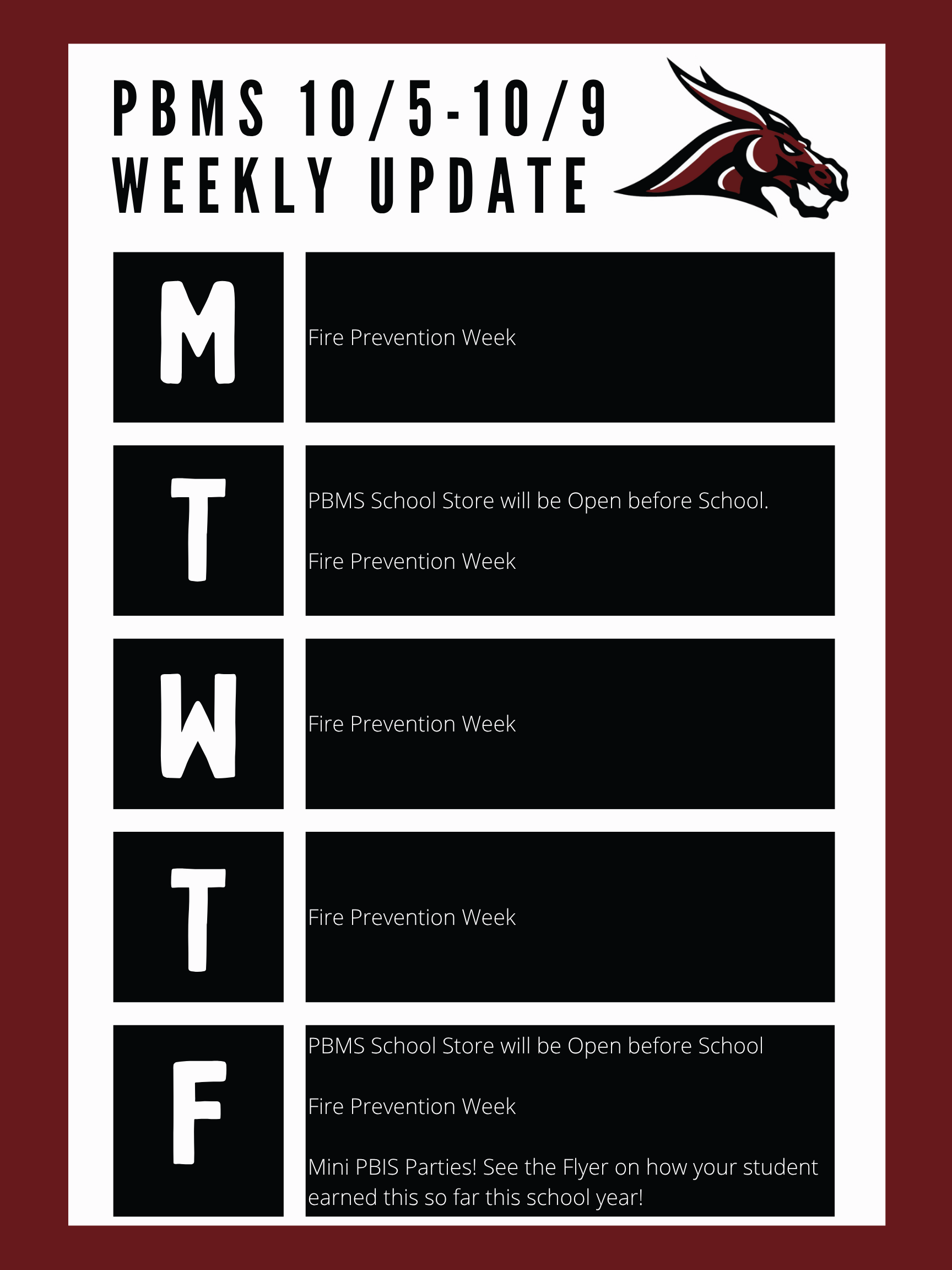 Weekly Update 10/5-10/9